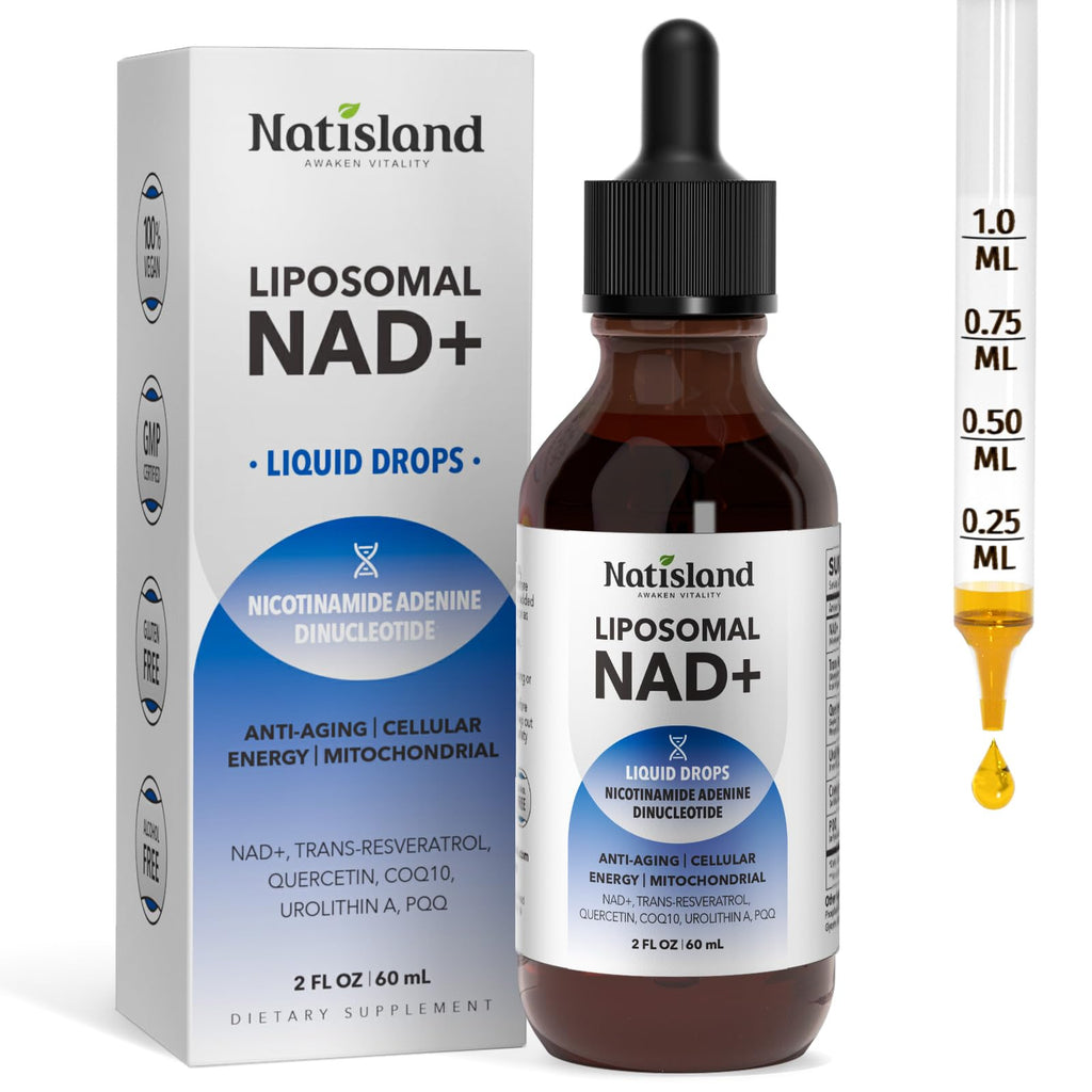 NATISLAND Liposomal NAD Supplement, 1000mg NAD+ Liquid Drops for Women & Men, with Resveratrol, Urolithin A, Quercetin, CoQ10 & PQQ, for Cellular & Metabolism Health, Energy & Anti-Aging, 2 Fl Oz NATISLAND Au supplements