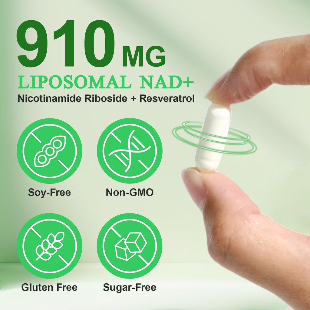 NAD Supplement, Nicotinamide Riboside, NAD 910MG Liposomal Supplements for Women & Men, NAD+ Supplement for Anti Aging and Cell Regeneration -120 Capsules NIFEISHI Au supplements