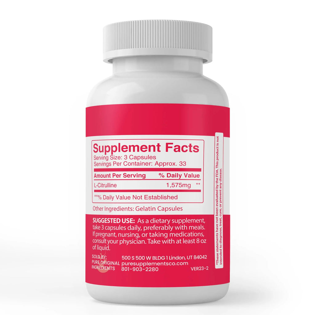 Pure Original Ingredients L-Citrulline, (100 Capsules) Always Pure, No Additives Or Fillers PURE ORIGINAL INGREDIENTS Au supplements