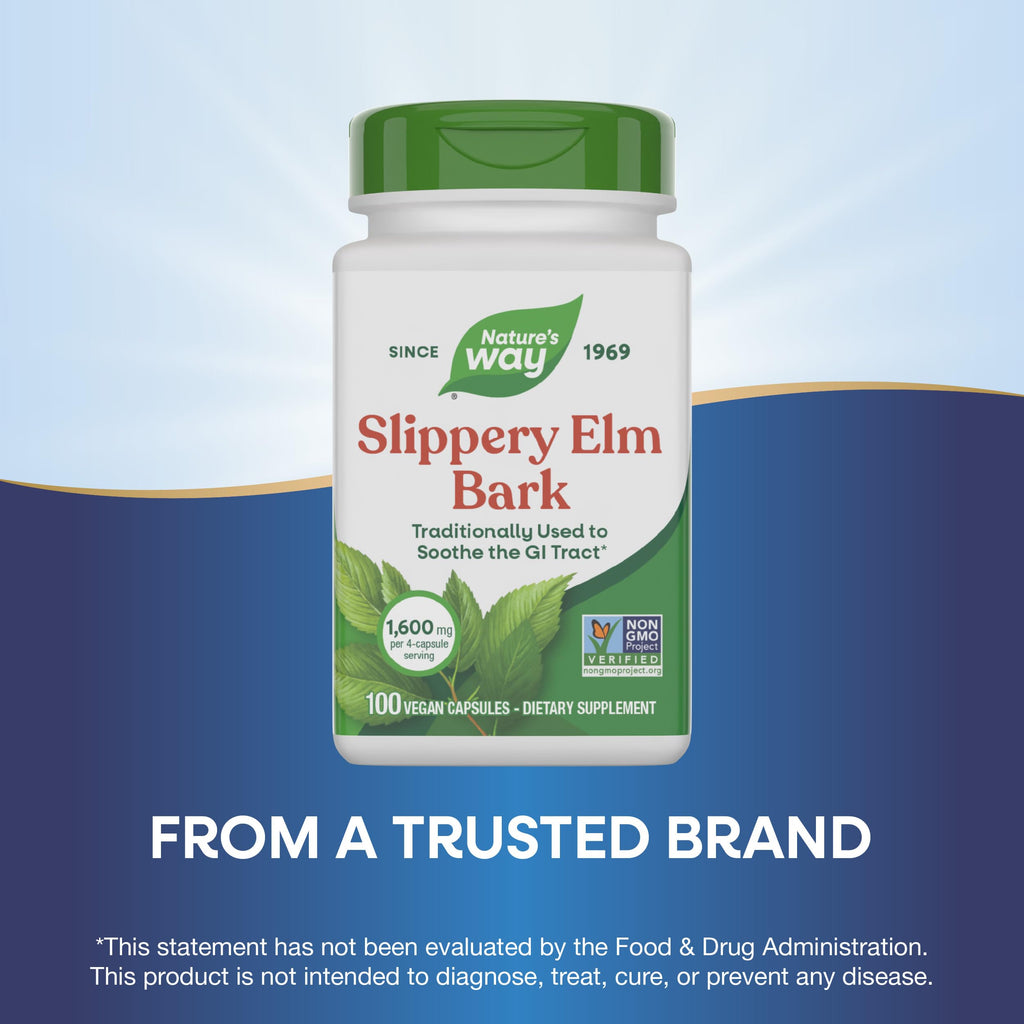 Nature’s Way Slippery Elm Bark Capsules, Traditional Digestive Support to Soothe Gastrointestinal Tract*, 1,600 mg per 4-Capsule Serving