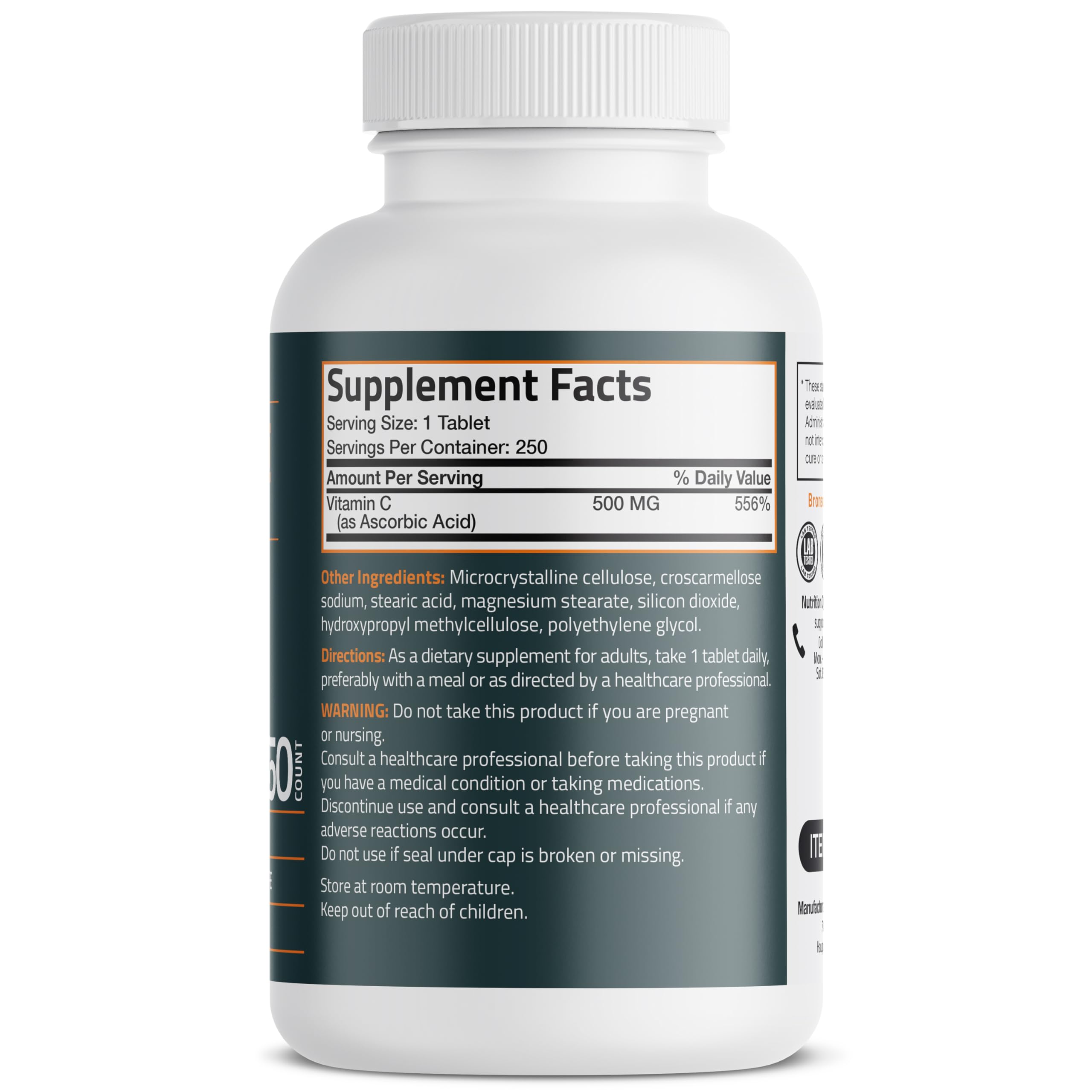 Bronson Vitamin C 500 MG Supports a Healthy Immune System & Antioxidant Protection, Non-GMO, 250 Vegetarian Tablets