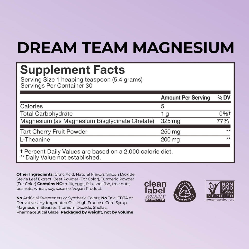 Hum Nutrition Dream Team Magnesium Bisglycinate Powder, L Theanine & Tart Cherry Magnesium Supplement Drink Mix, Support Rest, Relaxation & Sleep Routine, Gluten Free, Vegan, Cherry Lemon, 30 Servings HUM Au supplements