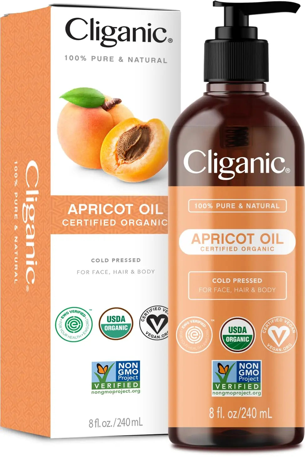 Cliganic Organic Apricot Oil, 100% Pure (8oz) - For Skin, Hair & Face | Natural Cold Pressed Unrefined Cliganic Au supplements