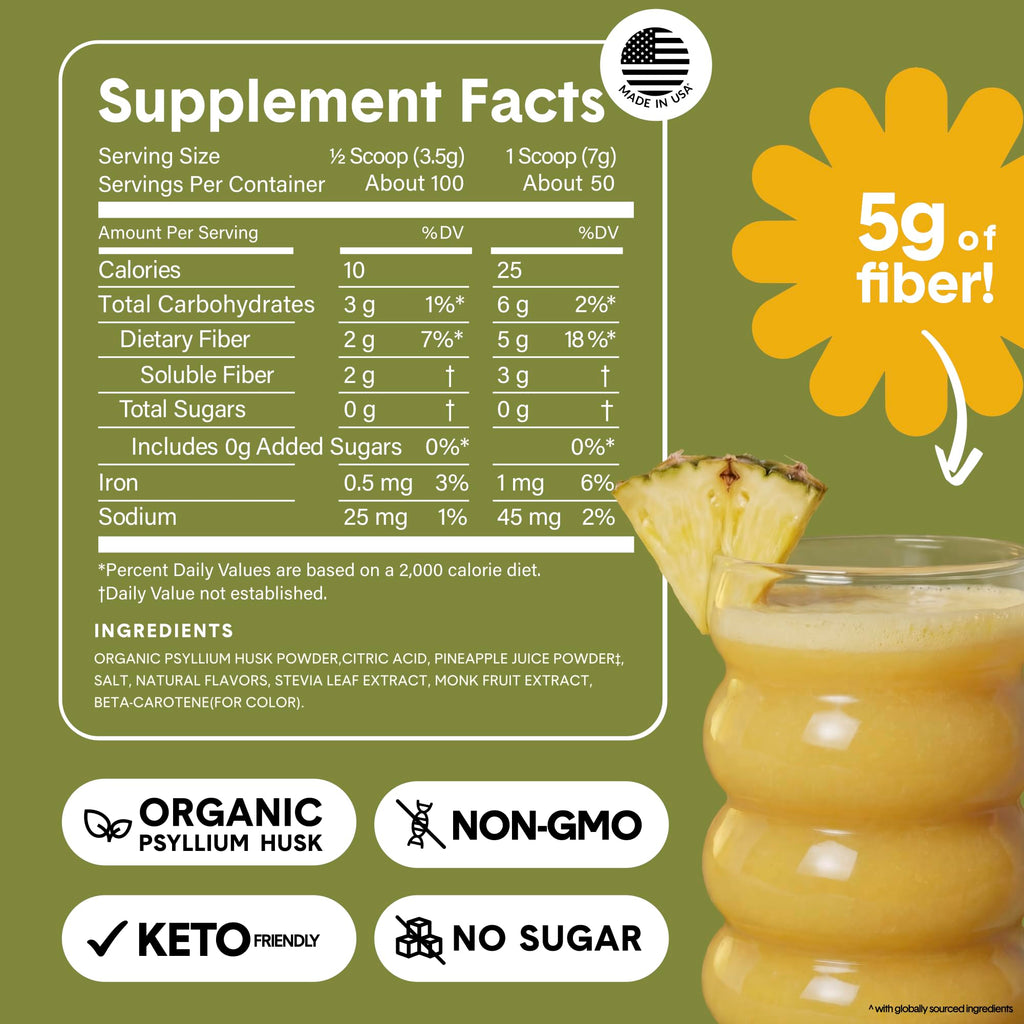Bellway Super Fiber Powder + Fruit, Sugar Free Organic Psyllium Husk Powder Fiber Supplement for Regularity, Bloating Relief & Digestive Health, Plant-Based,
