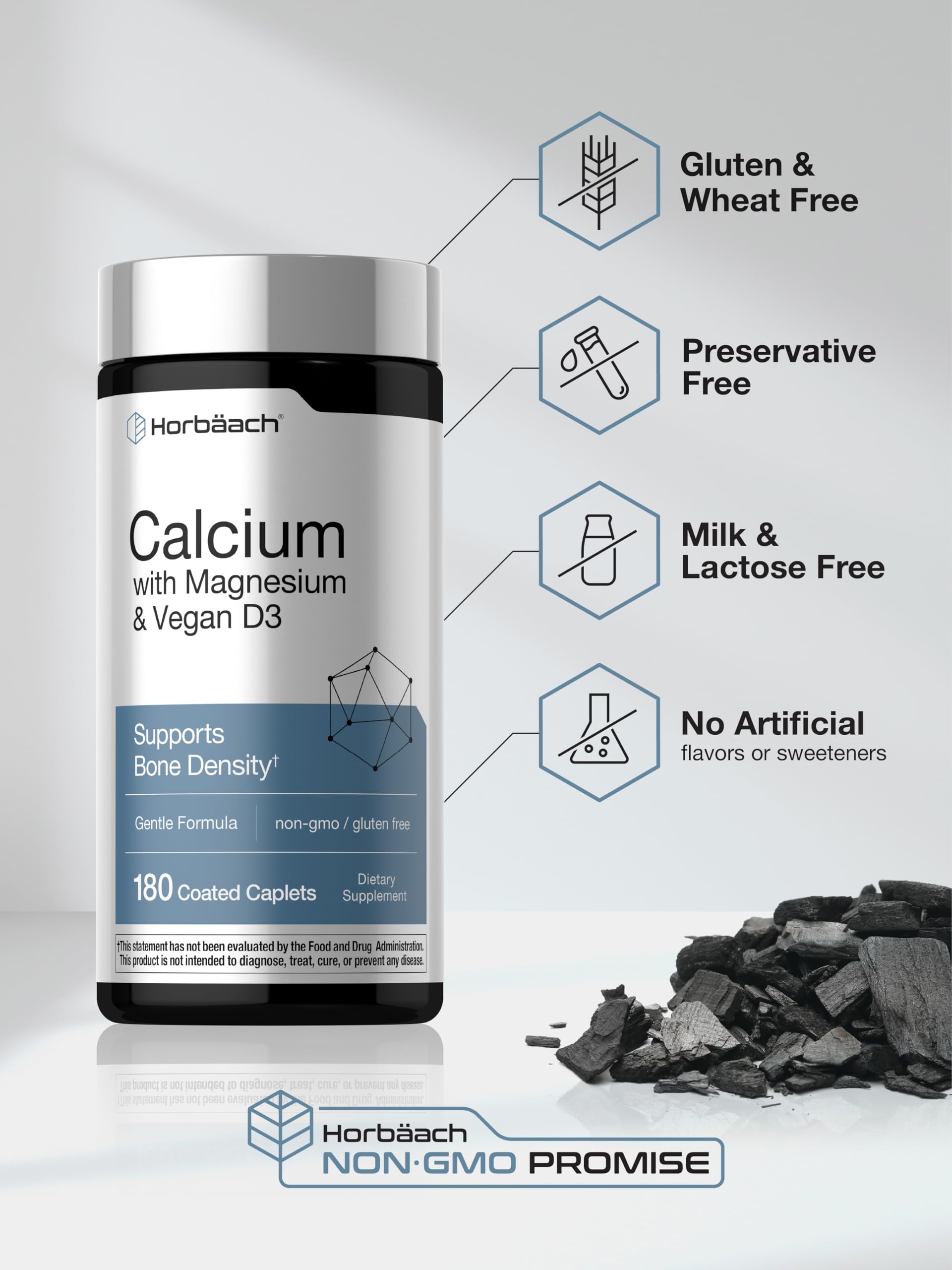 Horbäach Calcium Magnesium D3 | 180 Coated Caplets | Supports Bone Density | Supplement for Men and Women
