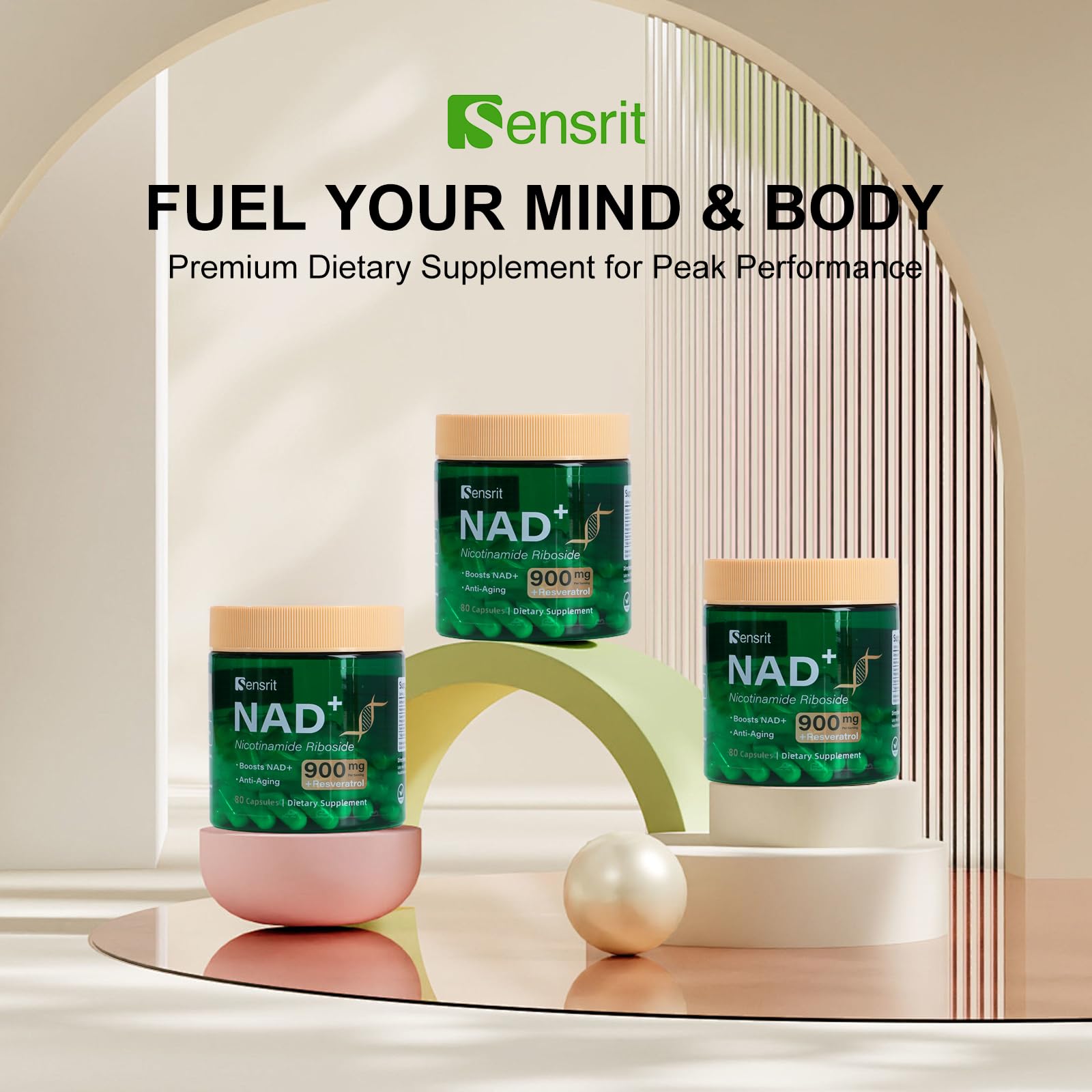 Sensrit NAD+ Supplement with Nicotinamide Riboside & Resveratrol | Cellular Energy & Mental Clarity Support | 40 Servings | Vegan, Non-GMO, Gluten Free Sensrit Au supplements