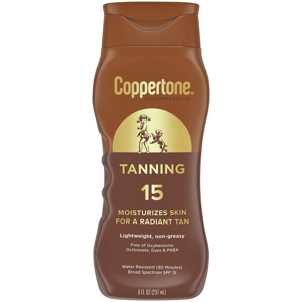 Coppertone Tanning Sunscreen Lotion, SPF 15, Lightweight and Non Greasy Sunscreen, Water Resistant, Oxybenzone Free