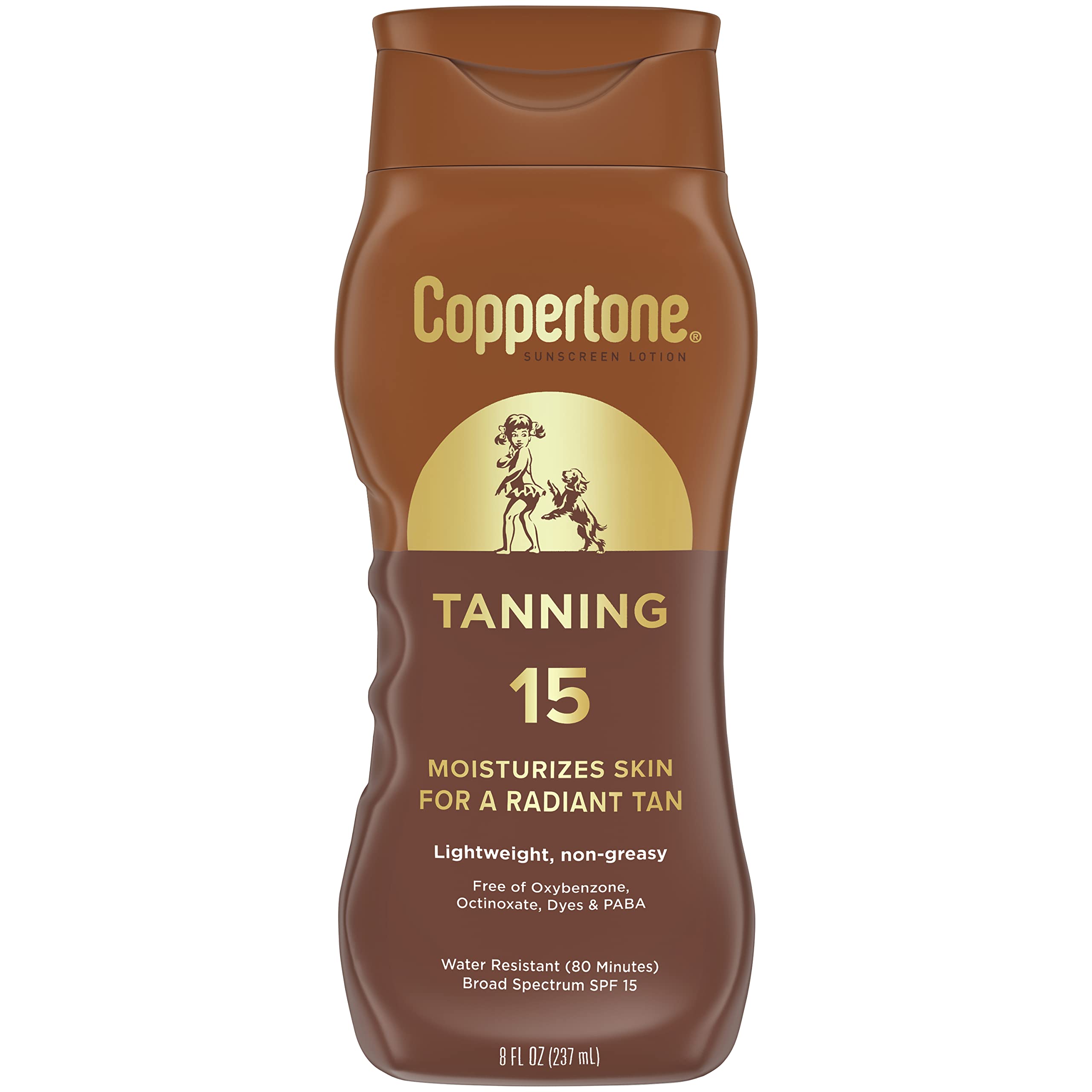 Coppertone Tanning Sunscreen Lotion, SPF 15, Lightweight and Non Greasy Sunscreen, Water Resistant, Oxybenzone Free