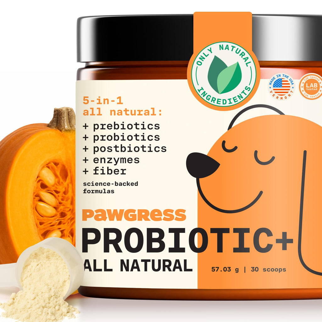 Pawgress 5-in-1 Dog Probiotic Powder – 100% Natural Gut Health Support with Prebiotics, Postbiotics & Enzymes - Made in USA – 30 Scoops PAWGRESS Au supplements