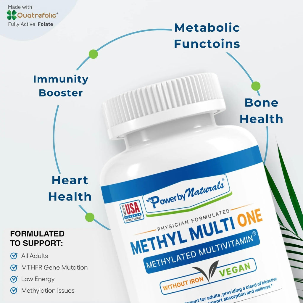 Power By Naturals Methyl Multi One - Iron-Free Methylated Multivitamin with Quatrefolic 5-MTHF, Active B12, P5P, CoQ10 & Zinc for MTHFR Support Power By Naturals Au supplements