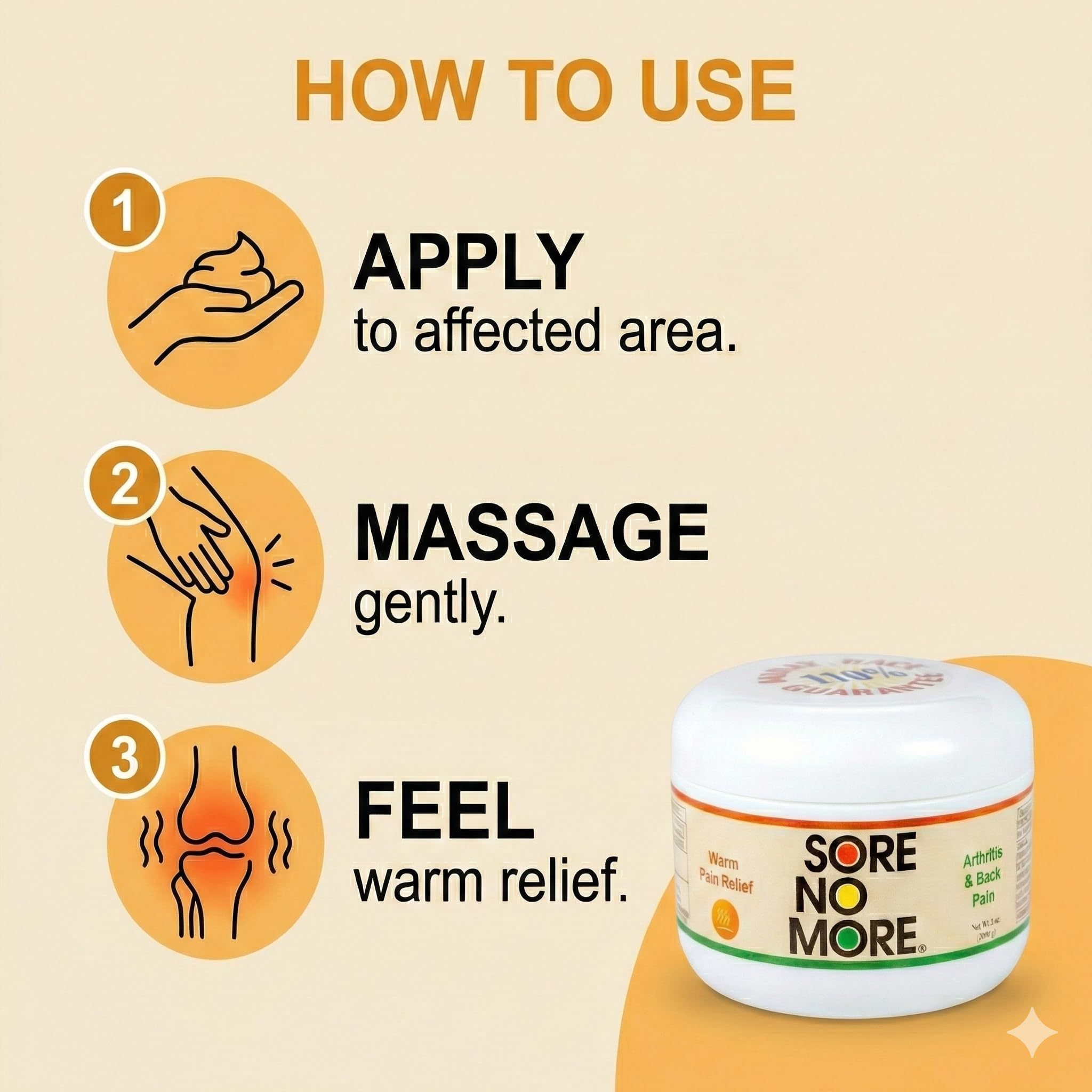 Sore No More Warm Arthritis Pain Relief Cream – Targeted Reliever for Back, Neck, Hands & Feet – Soothing & Fast-Acting Formula for Aches and Pains – Non-Greasy with Orange Aroma – 8 oz Sore No More Au supplements