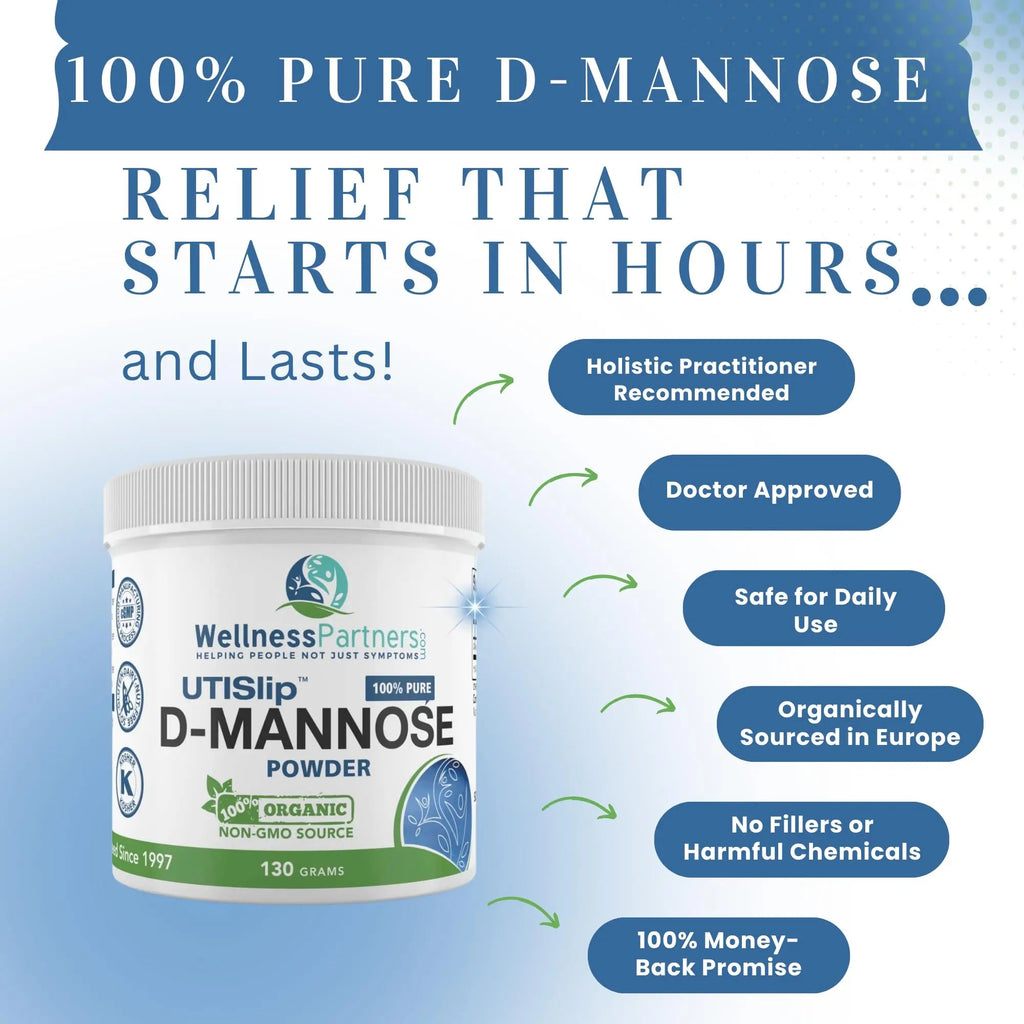 Now New UTI-Slip D Mannose Non GMO Organic Source Powder 130g jar. WellnessPartners Au supplements
