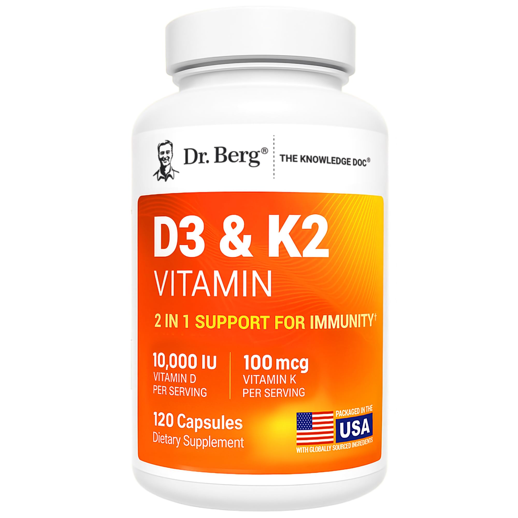 Dr. Berg Maximum Strength 2-in-1 Vitamin D3 K2 10,000 IU | Naturally Derived D3 | 4X Lab-Tested & Verified | High Absorption Formula