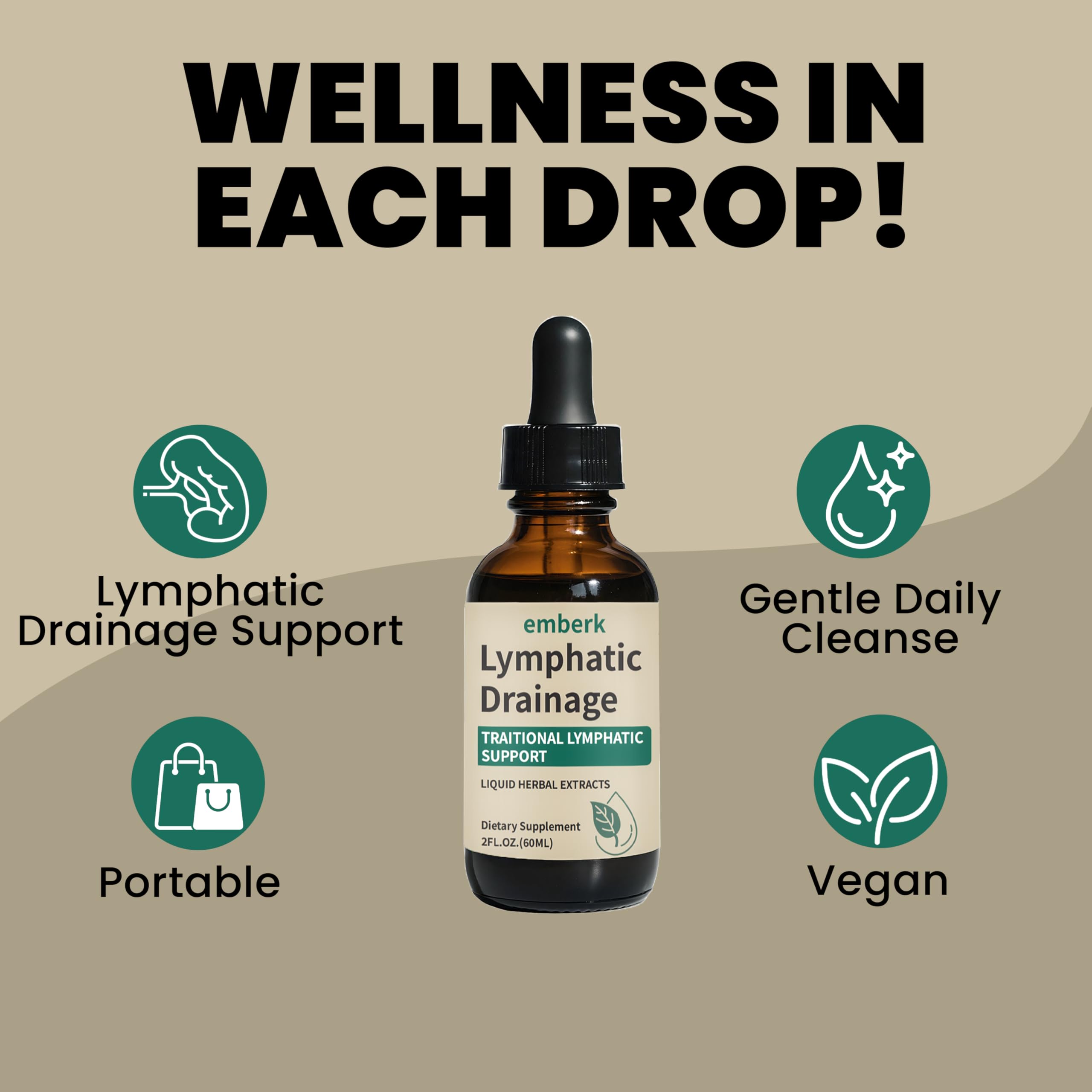 Lymphatic Drainage Drops, 2000mg Herbal Blend with Elderberry & Echinacea Dandelion，– Supports Lymphatic Drainage