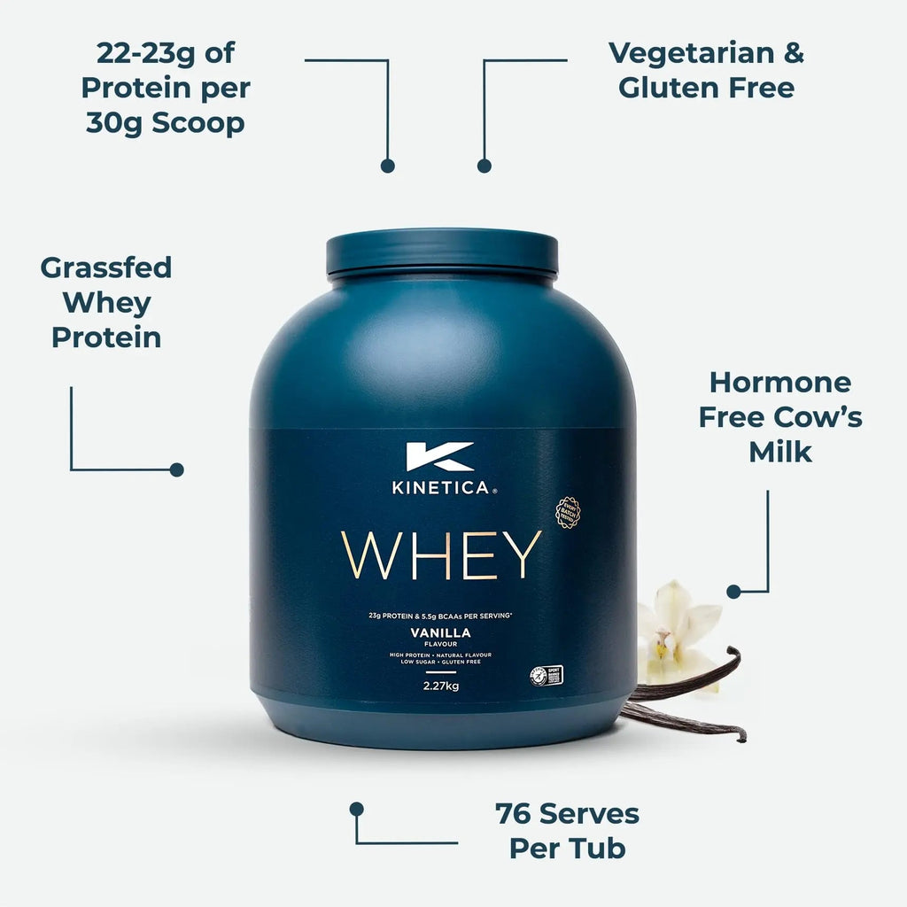 Kinetica Vanilla Whey Protein Powder | 2.27kg | 23g Protein per Serving | 76 Servings Kinetica Au supplements