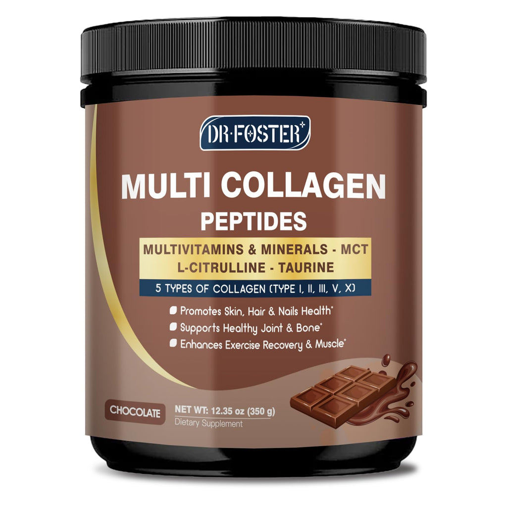 DRFOSTER Chocolate Collagen Peptides Powder for Women & Men, Multi Type I II III V X Collagen with multivitamins & Minerals for Skin, Hair & Nails & Joints, Non-GMO, 35 Servings DRFOSTER Au supplements