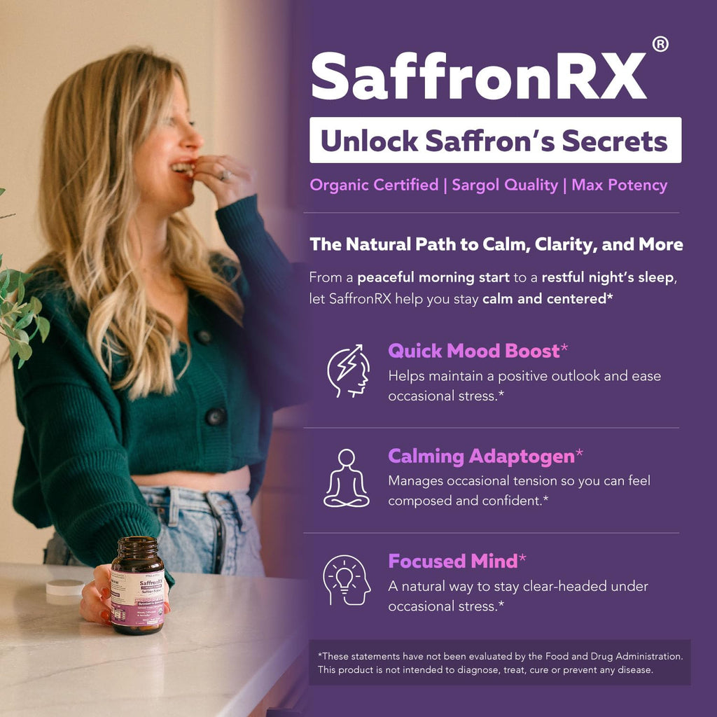 Organic Saffron Extract: Optimized Extract with Safromotivines, Safranal, and Crocins – Clinically Studied | Premium Persian Sargol Quality | Supports Mood,