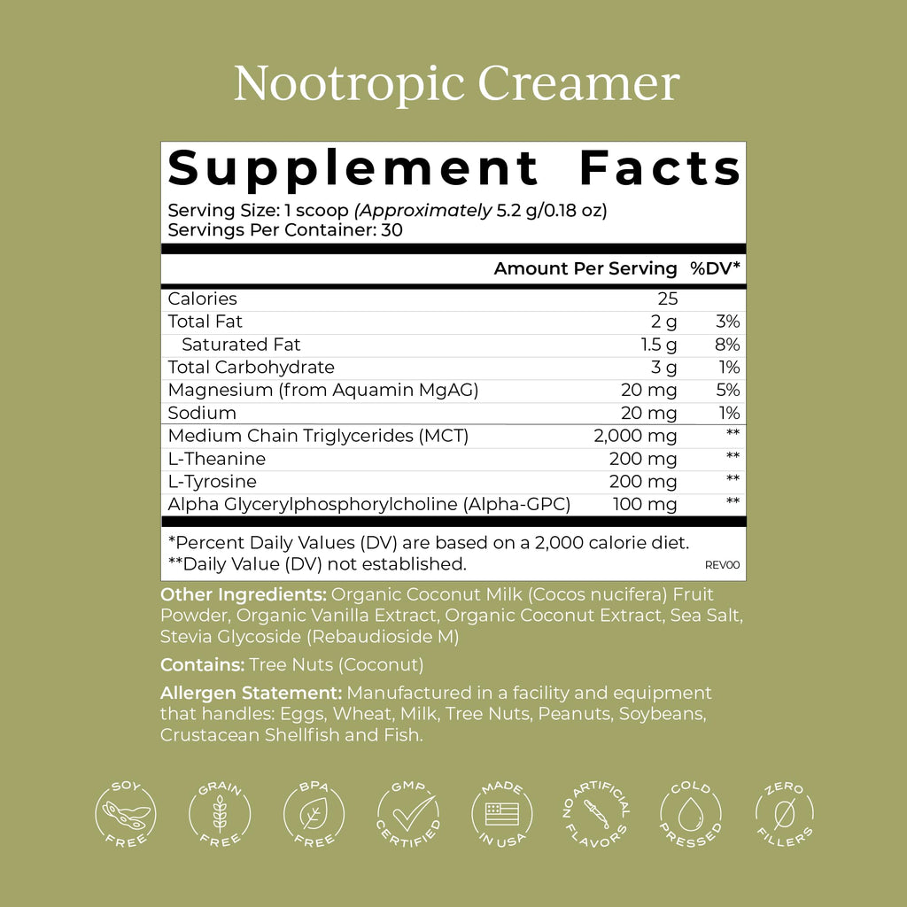 CYMBIOTIKA Nootropic Creamer – MCT Oil, Alpha GPC, L-Theanine – Keto, Vegan, Sugar-Free Coffee Creamer for Focus, Energy & Mental Clarity – Coconut Vanilla Flavor, 30 Servings CYMBIOTIKA Au supplements