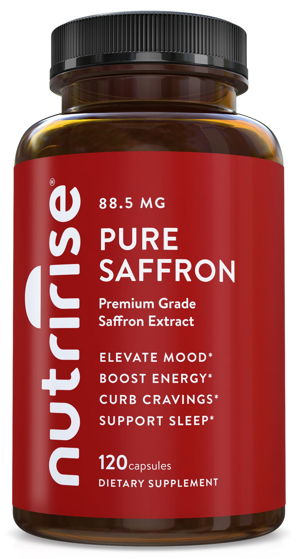 NutriRise Saffron Supplements 120 Capsules, 88.5mg Pure Extract - 4 Month Supply for Mood, Energy, Sleep, Stress & Cortisol Support - Non-GMO