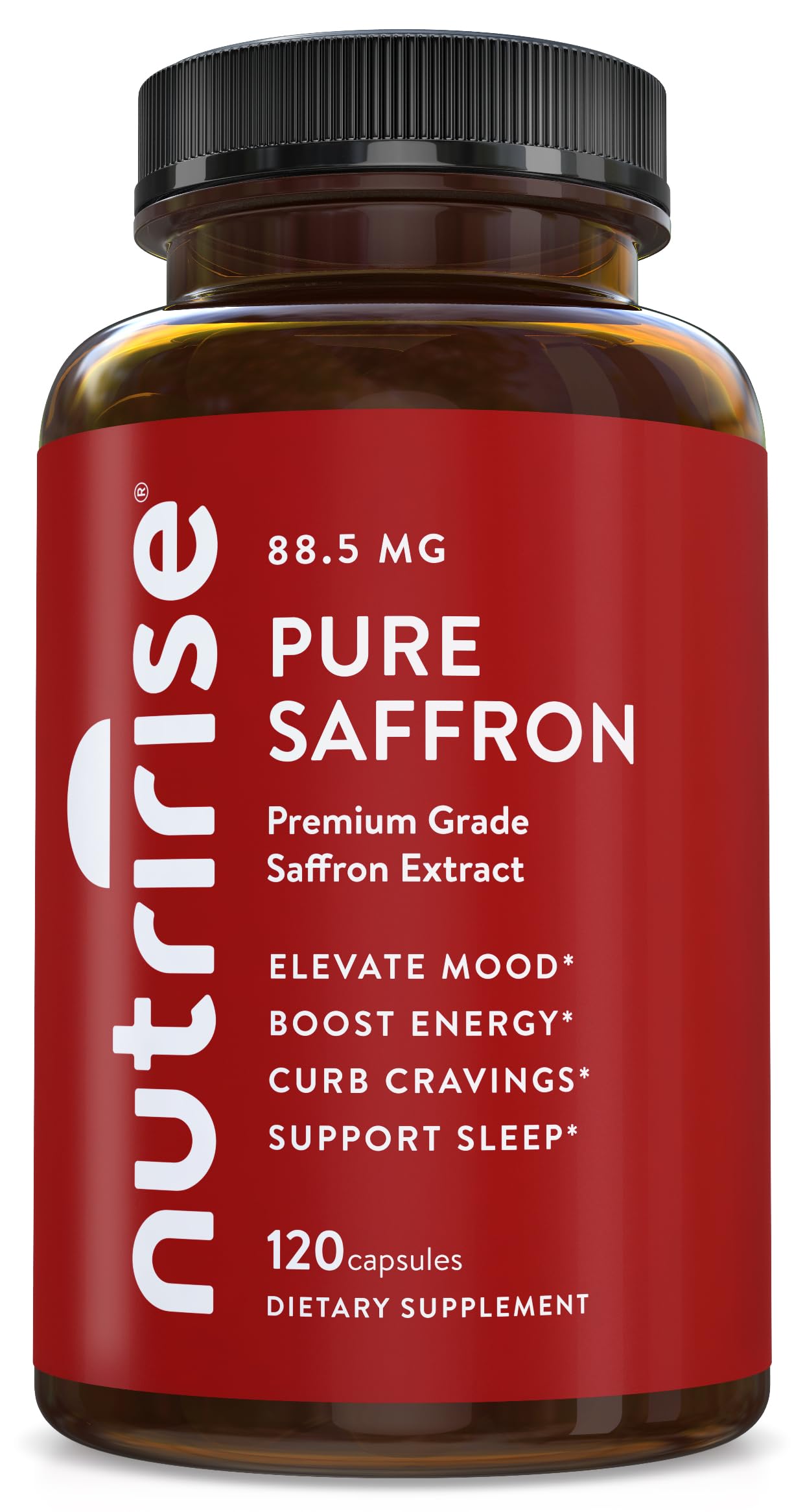 NutriRise Saffron Supplements 120 Capsules, 88.5mg Pure Extract - 4 Month Supply for Mood, Energy, Sleep, Stress & Cortisol Support - Non-GMO