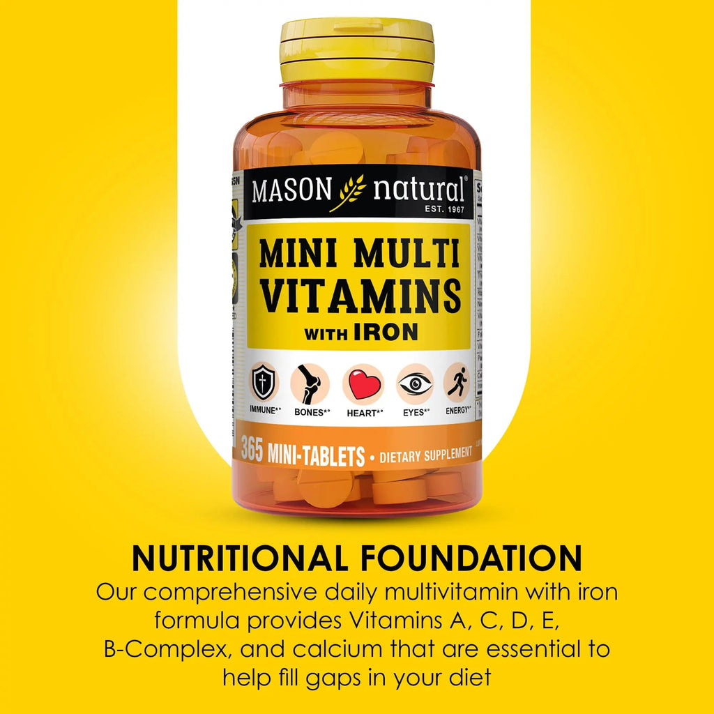 MASON NATURAL Mini Multi Vitamins with Iron, Vitamins A, C, D, E, B1, B2, B3, B6, B12, Folate and Calcium for Overall Health MASON NATURAL Au supplements
