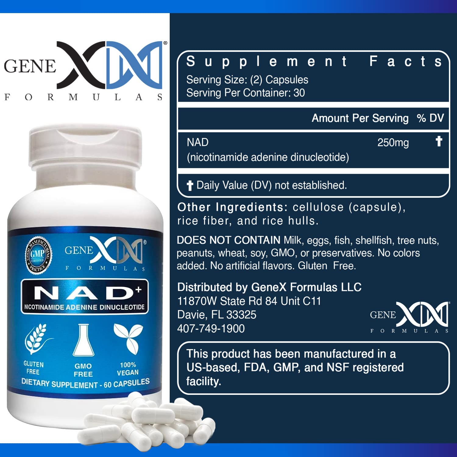 Genex Formulas NAD+ 250mg Serving 60 Capsules Nicotinamide Adenine Dinucleotide (Actual NAD+ Not a Precursor) (1) Genex Formulas Au supplements