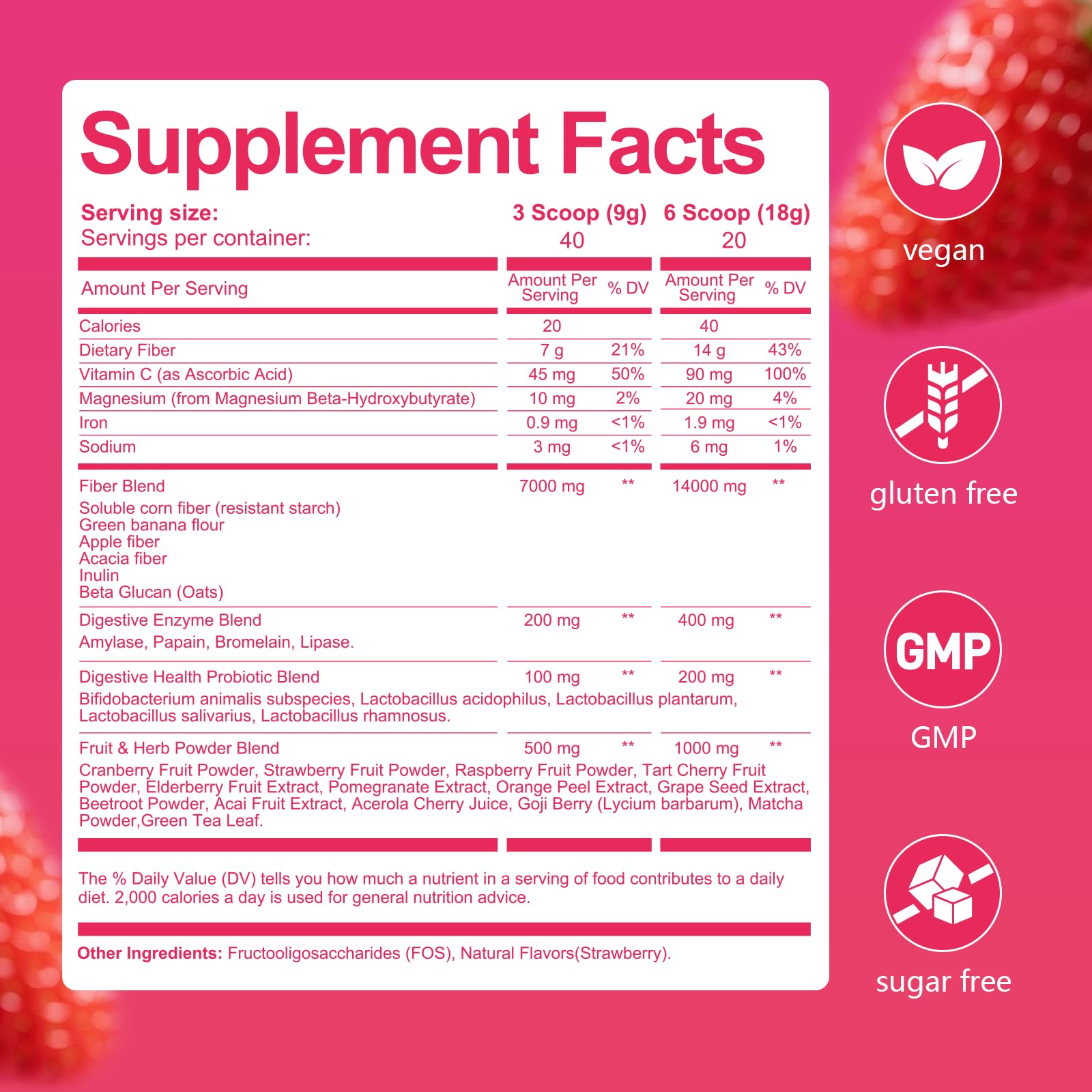 Migcopat Superfood Fiber Powder with Probiotics, Prebiotics, Digestive Enzymes, Vitamin C, Inulin, Magnesium, 14G Fiber Supplement for Digestive Support & Skin Health