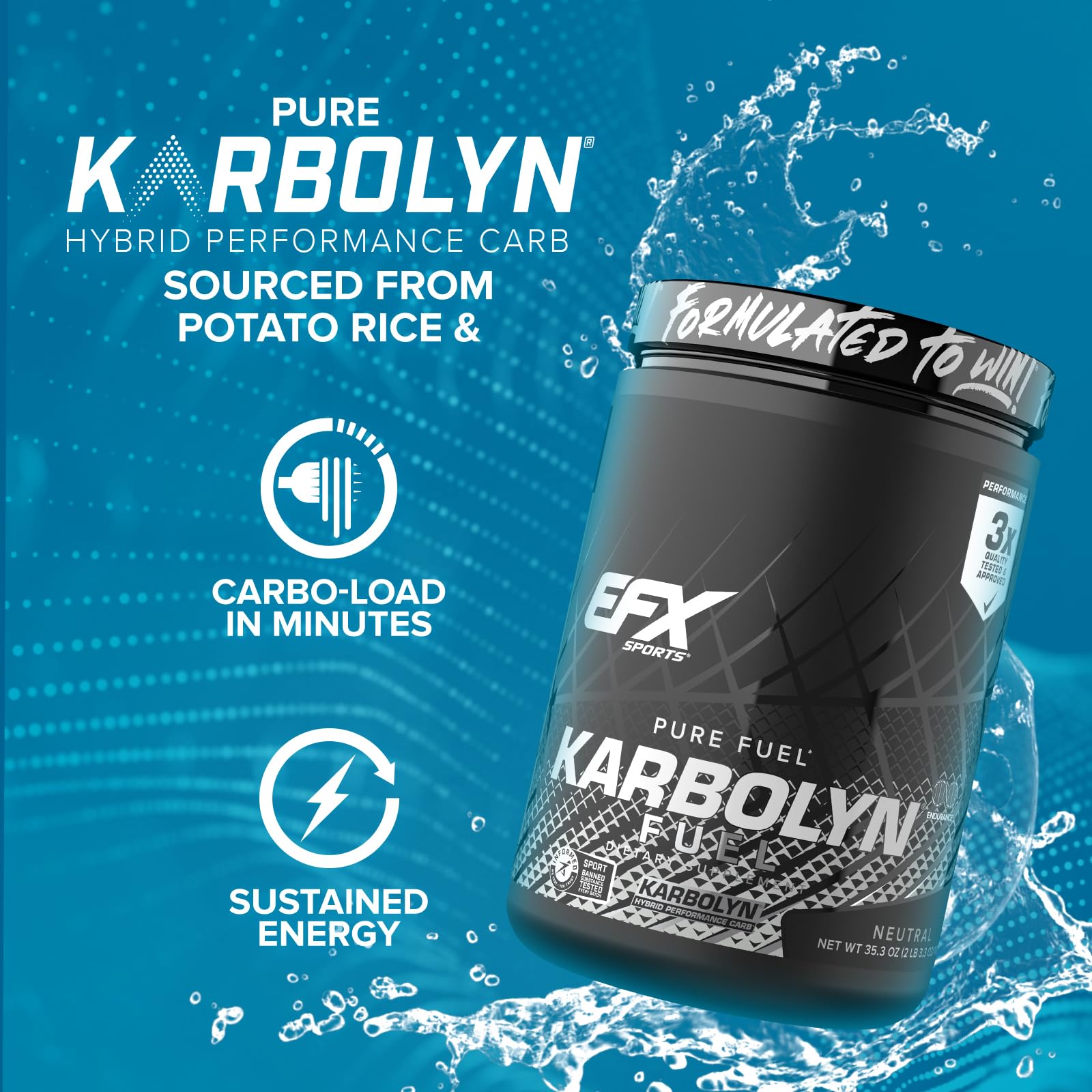 EFX Sports Karbolyn Fuel | Fast-Absorbing Carbohydrate Powder | Carb Load, Sustained Energy, Quick Recovery | Stimulant Free | 20 Servings (Neutral)
