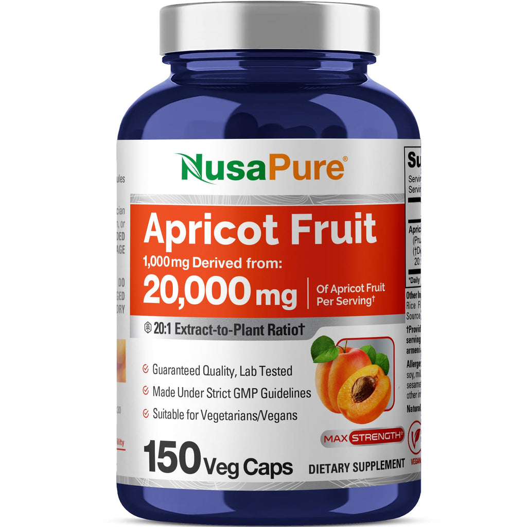 NusaPure Apricot 20:1 Extract, 1000 mg Equivalent to 20,000mg 150 Veggie Capsules (Vegan, Non-GMO) NusaPure Au supplements