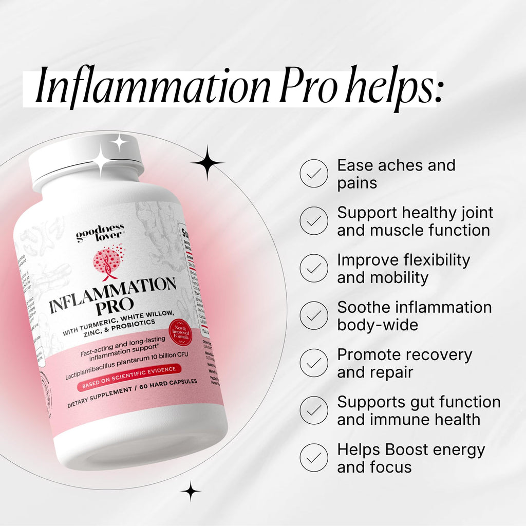 Goodness Lover Inflammation Pro, with 10 Billion CFU for Digestive Support, Curcumin, White Willow bark Extract, Zero fillers, Vegan, 30 Servings