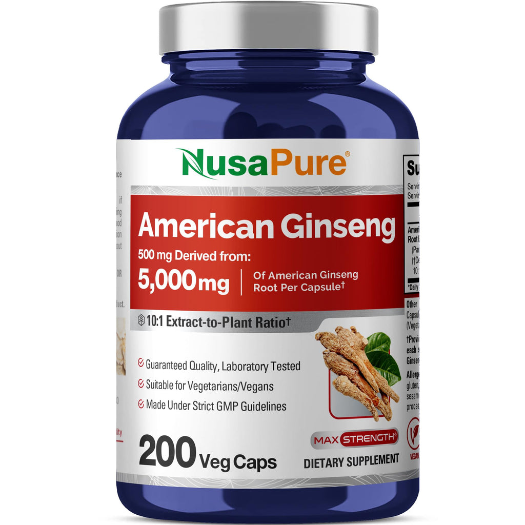 NusaPure American Ginseng 10:1 Extract, 500 mg Equivalent to 5000mg - 200 Veggie Capsules (Vegetarian, Non-GMO, Vegan) NusaPure Au supplements