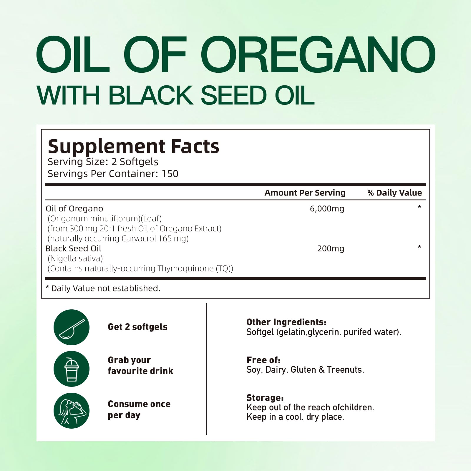 VivoNu Oil of Oregano with Black Seed Oil, Balanced Oil of Oregano Capsules, 300 Count Organic OreganoOil Softgels
