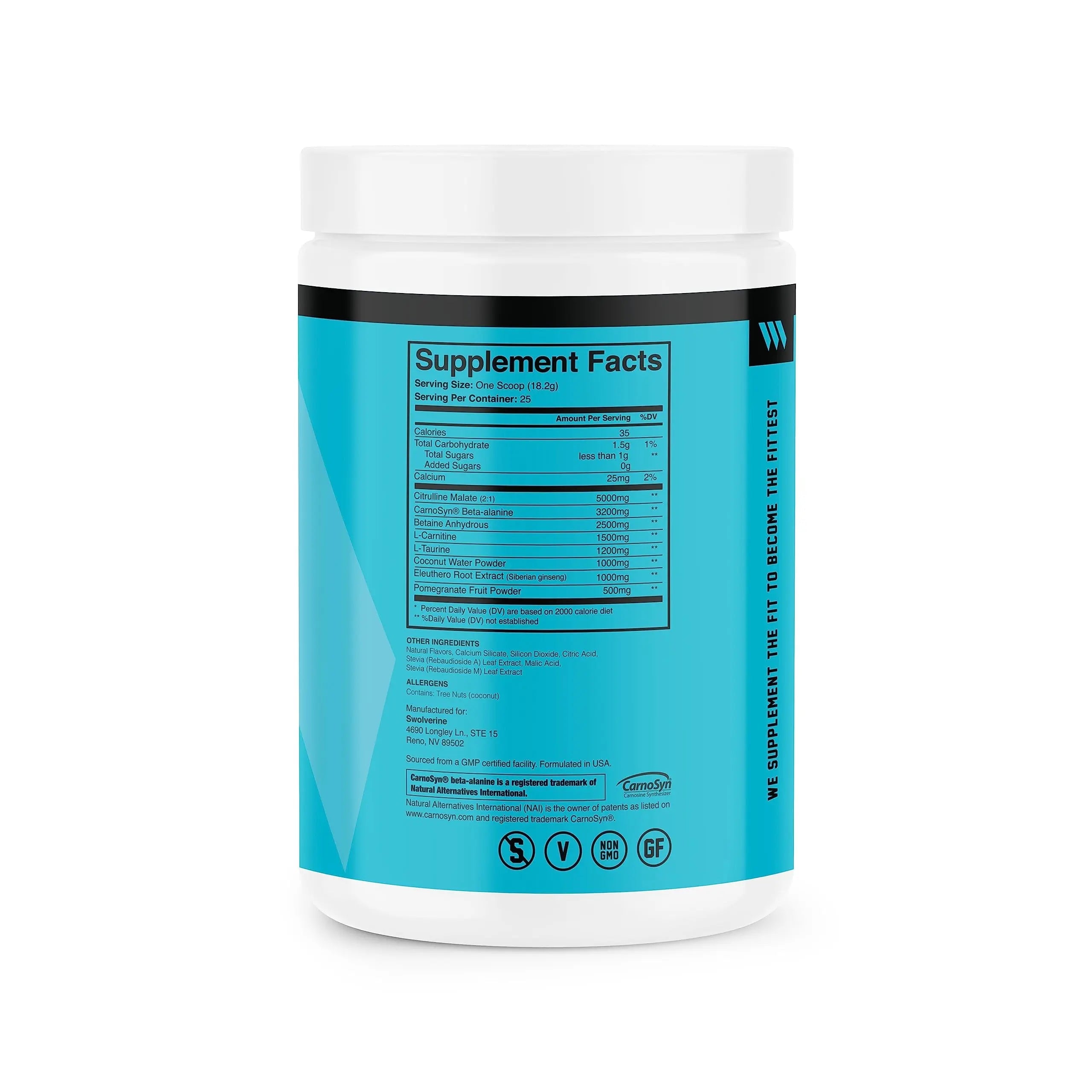 Swolverine PRE-Workout | Citrulline Malate, Carnosyn Beta Alanine, Carnitine, Ginseng Swolverine Au supplements