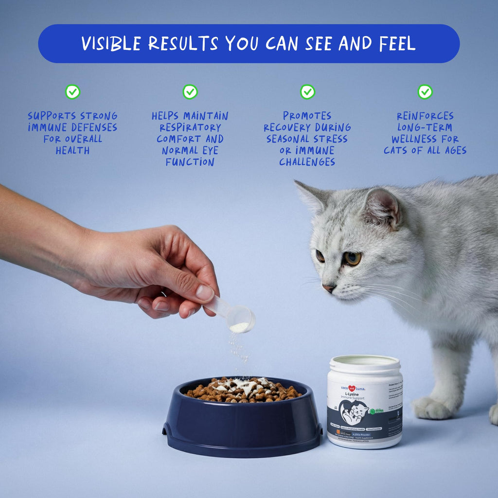 L-Lysine Supplement for Cats 900mg/scoop - Cat Supplement for Sneezing and Runny Nose, Cold, Immune Support, Eye Function