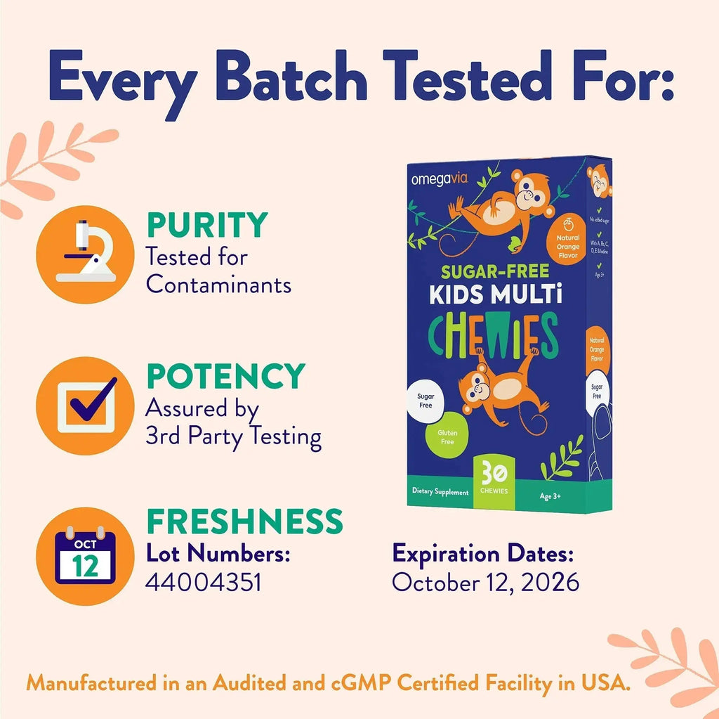 OmegaVia Sugar Free Kids Multivitamin Chewies - Daily Chewable Gummy Vitamins for Kids 3+ OmegaVia Au supplements