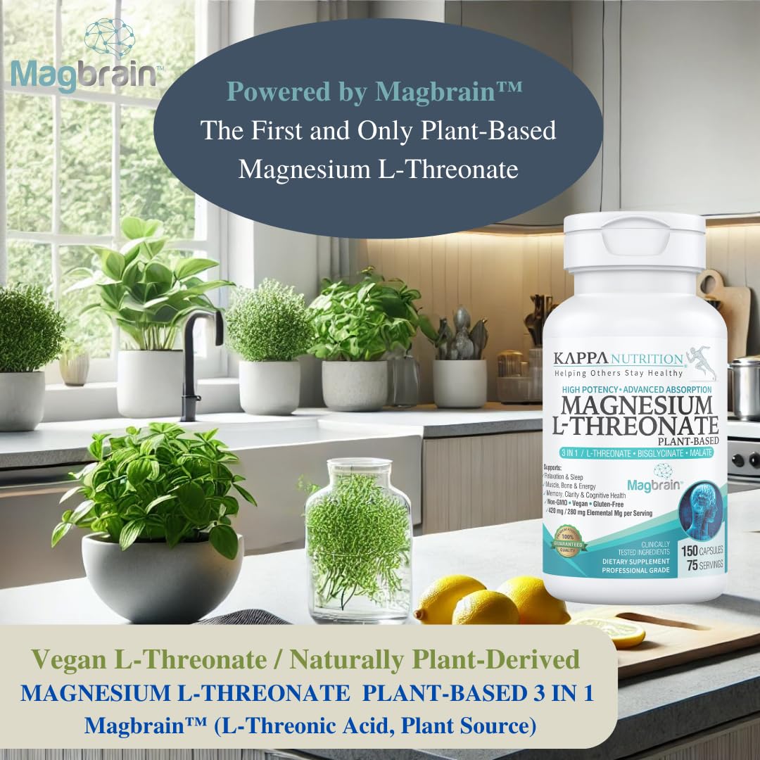 Kappa Nutrition Powered by Magbrain™ Magnesium L-Threonate Plant-Based, 150 Vegan Capsules, 420mg Elemental Magnesium (3 Capsules) from 2,253mg, Brain, Sleep & Muscle Support. KAPPA NUTRITION Au supplements