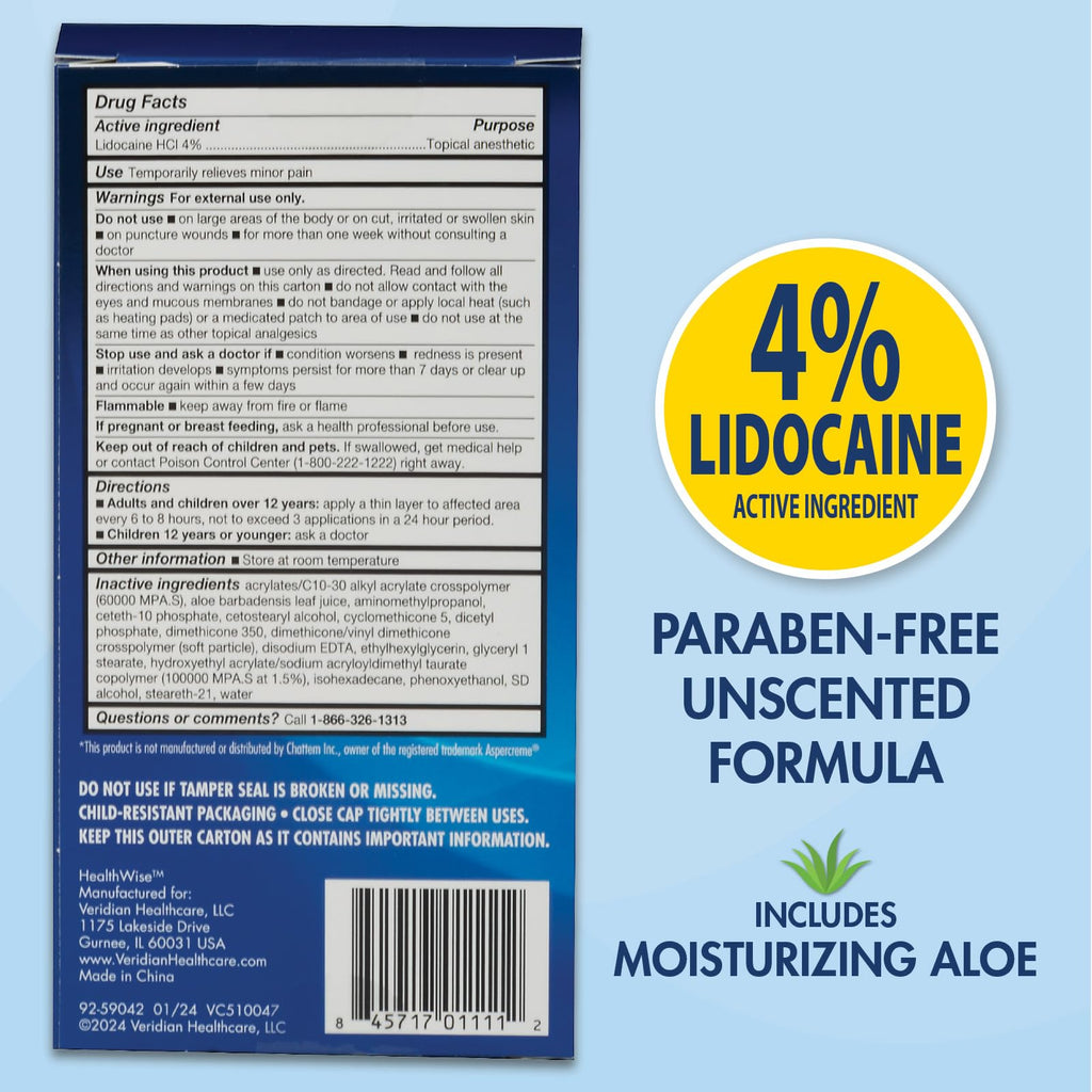 HealthWise 4% Lidocaine Roll-On | OTC Strength | Pain Relief Liquid | 2.5 oz. 73 mL | Non-Greasy, Unscented Formula | Topical Anesthetic HealthWise Au supplements