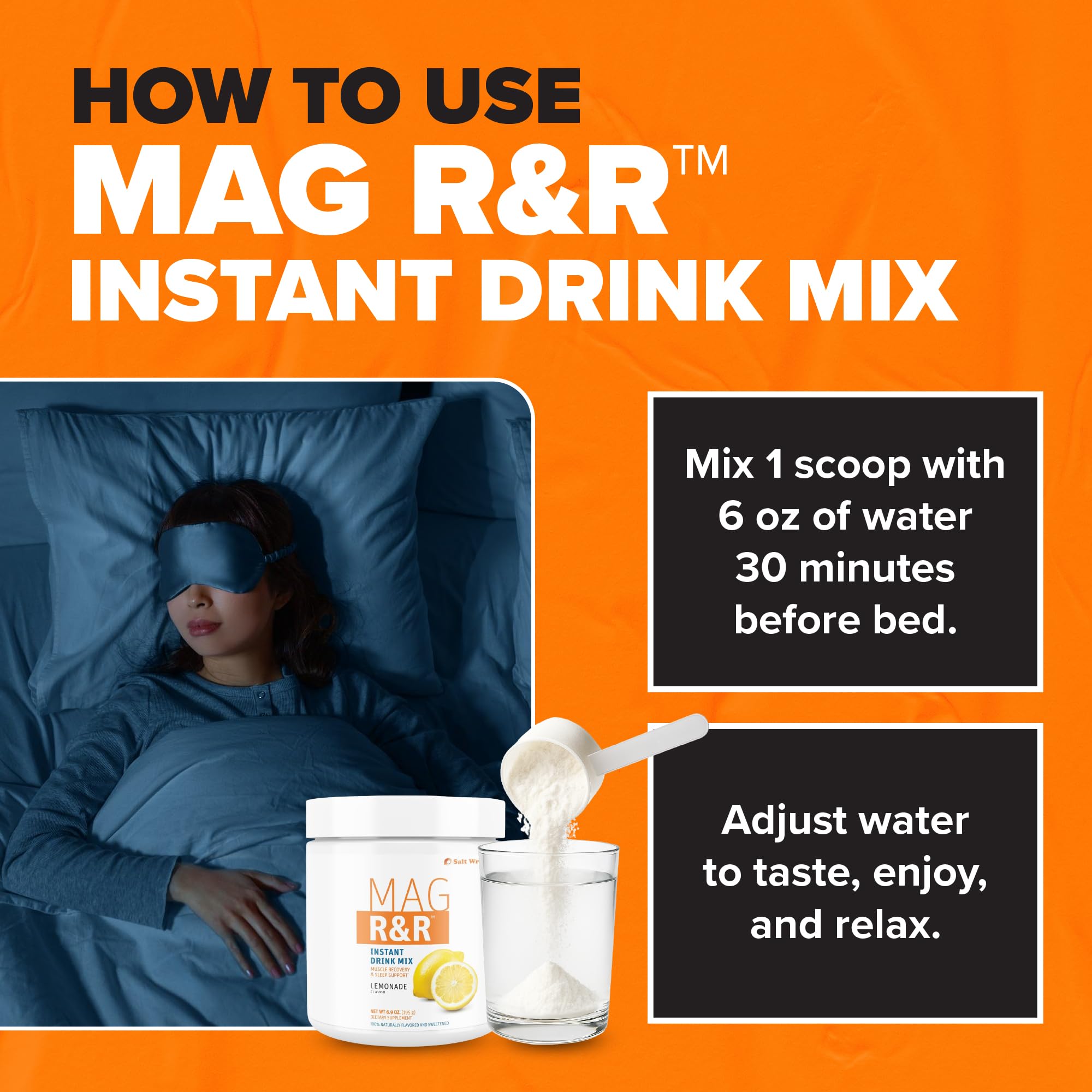 SaltWrap Mag R&R Instant Drink Mix - Sugar-Free Nighttime Magnesium Glycinate Powder with Stevia & FiberSMART® - Muscle Cramp & Leg Cramps Relief, Sleep & Relaxation Support - 30 Servings SaltWrap Au supplements
