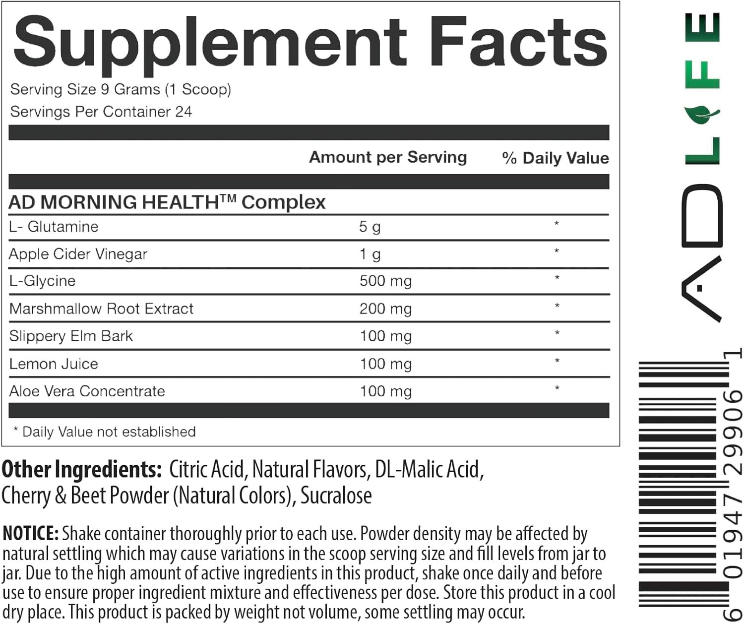 Project AD Life Good Morning Detox and Performance Drink, Naturally Flavored and Formulated with L-GLutamine, Apple Cider Vinegar, and Aloe Vera (24 Servings, Summer Fruits)