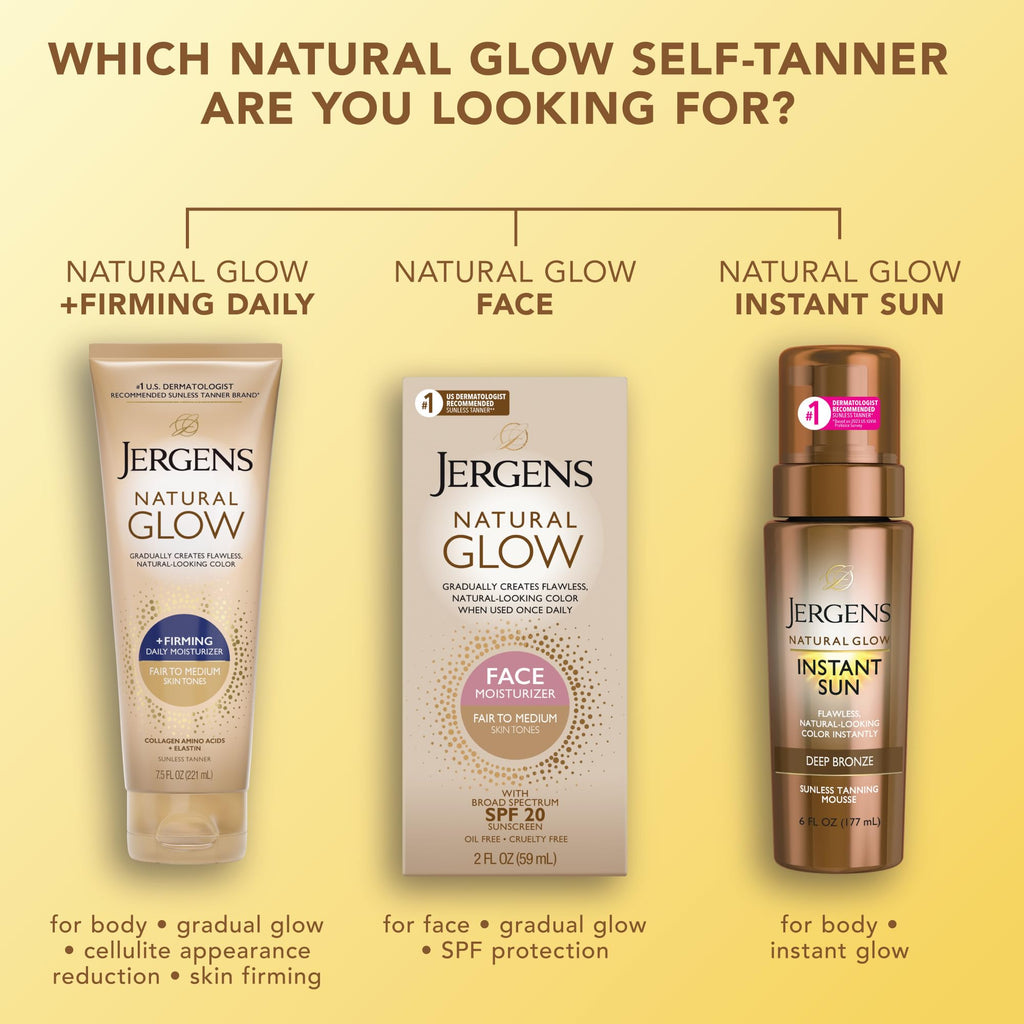 Jergens Natural Glow +Firming Self Tanner Body Lotion, Fair to Medium Skin Tone, Sunless Tanning Moisturizer