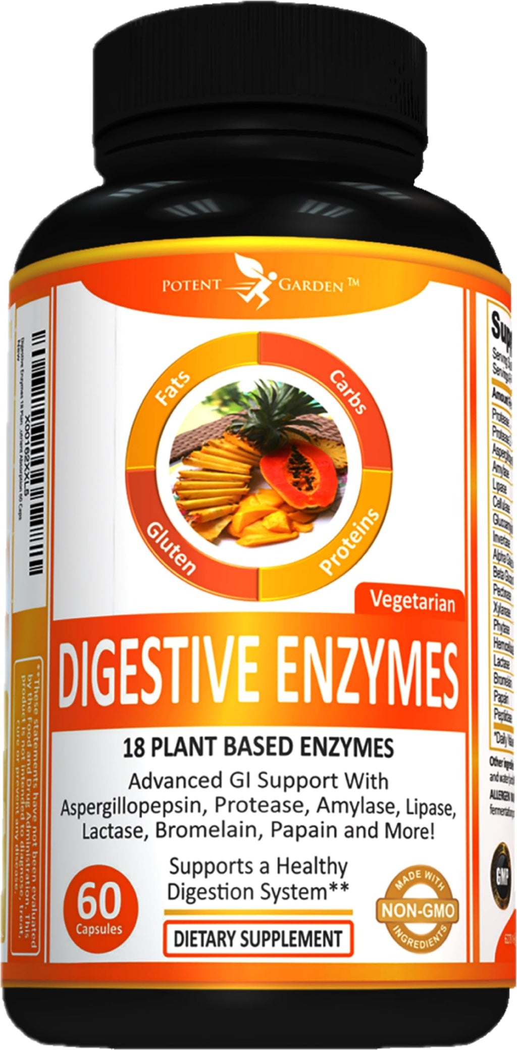 Potent Garden Digestive Enzymes -18 Plant Based Enzymes with amylase lipase bromelain Protease lactase & Other Enzymes - One Pre Meal Pill Supports Healthy