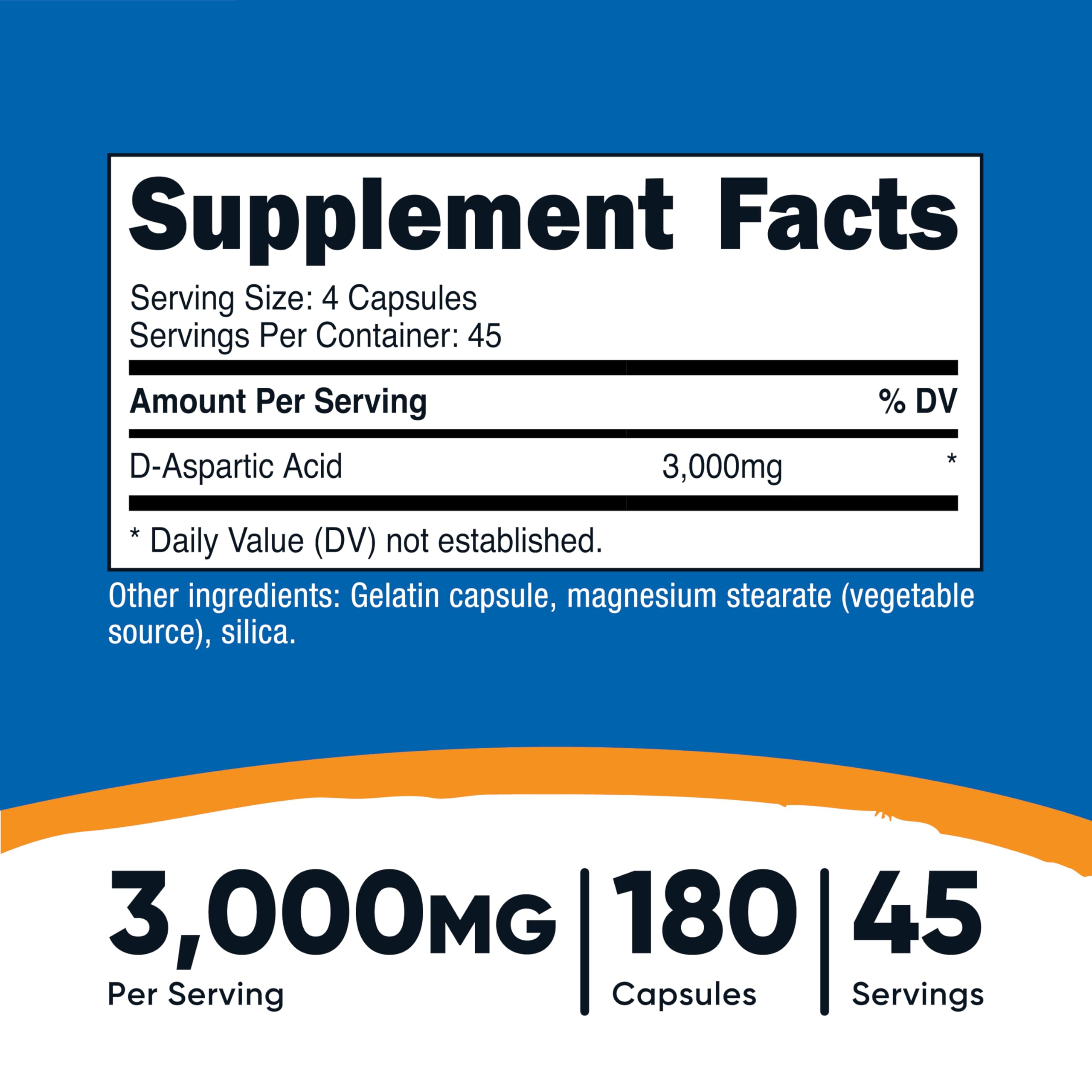 Nutricost D-Aspartic Acid (DAA) Capsules 3000mg Per Serving (180 Capsules) - Non-GMO