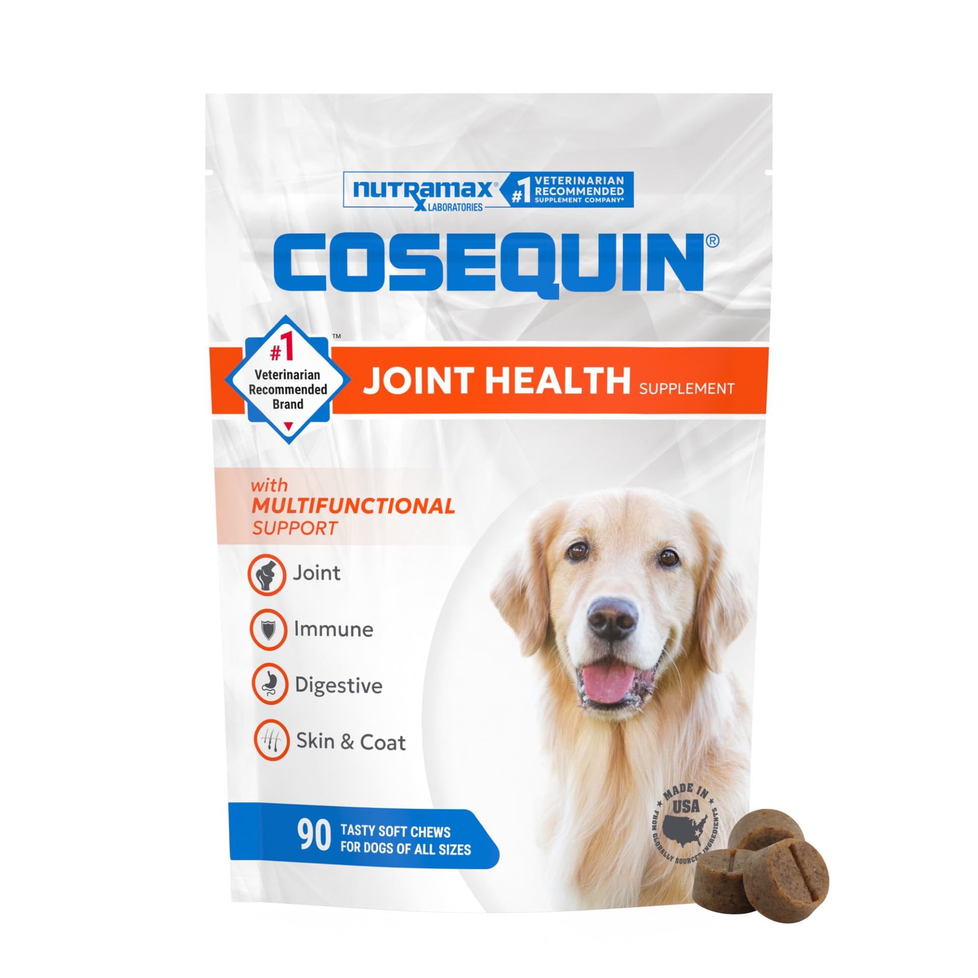 Nutramax Cosequin Joint Health Supplement with Multifunctional Support for Dogs, Soft Chews with Glucosamine, Chondroitin, Omega-3s, and Postbiotics, 90 Count Nutramax Laboratories Au supplements