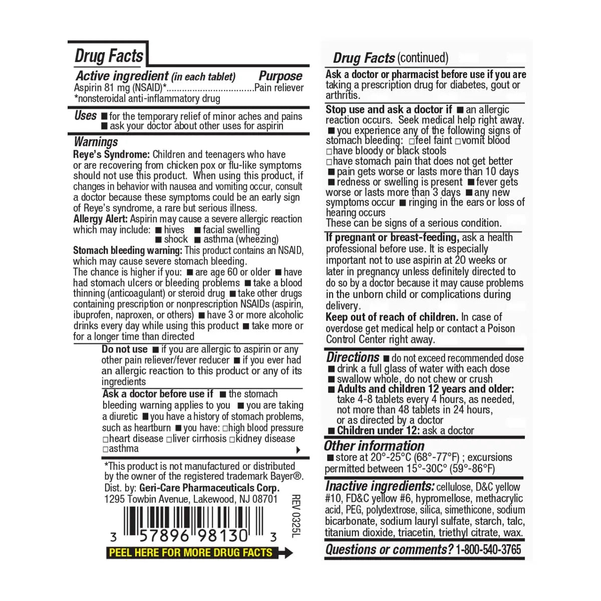 GeriCare Aspirin 81mg Adult Low Dose, Pain Reliever - Enteric Coated Tablets for Enhanced Absorption and Gentle Digestion – Supports Blood Flow, Reduces Inflammation, 300 Count (Pack of 1) GeriCare Au supplements