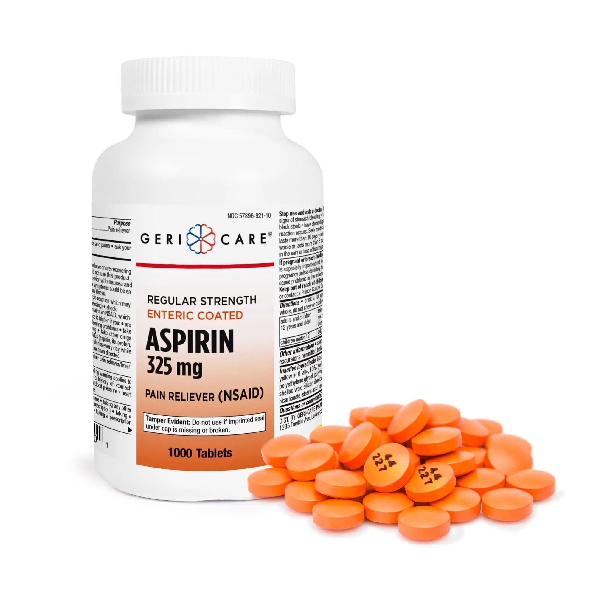GeriCare Enteric Coated Aspirin Tablets 325mg (1000 Count) NSAID Pain Reliever & Fever Reducer for Adults- Regular Strength Aspirin for Headache Arthritis Menstrual & Muscle Pain GeriCare Au supplements