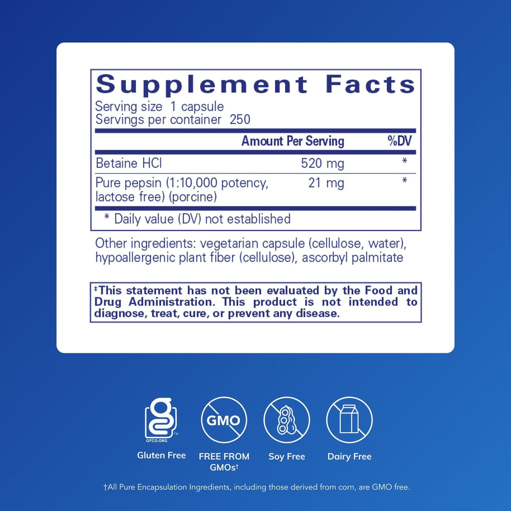 Pure Encapsulations Betaine HCl Pepsin - Digestive Enzymes Supplement for Digestion Aid & Support, Stomach Acid & Nutrient Absorption*
