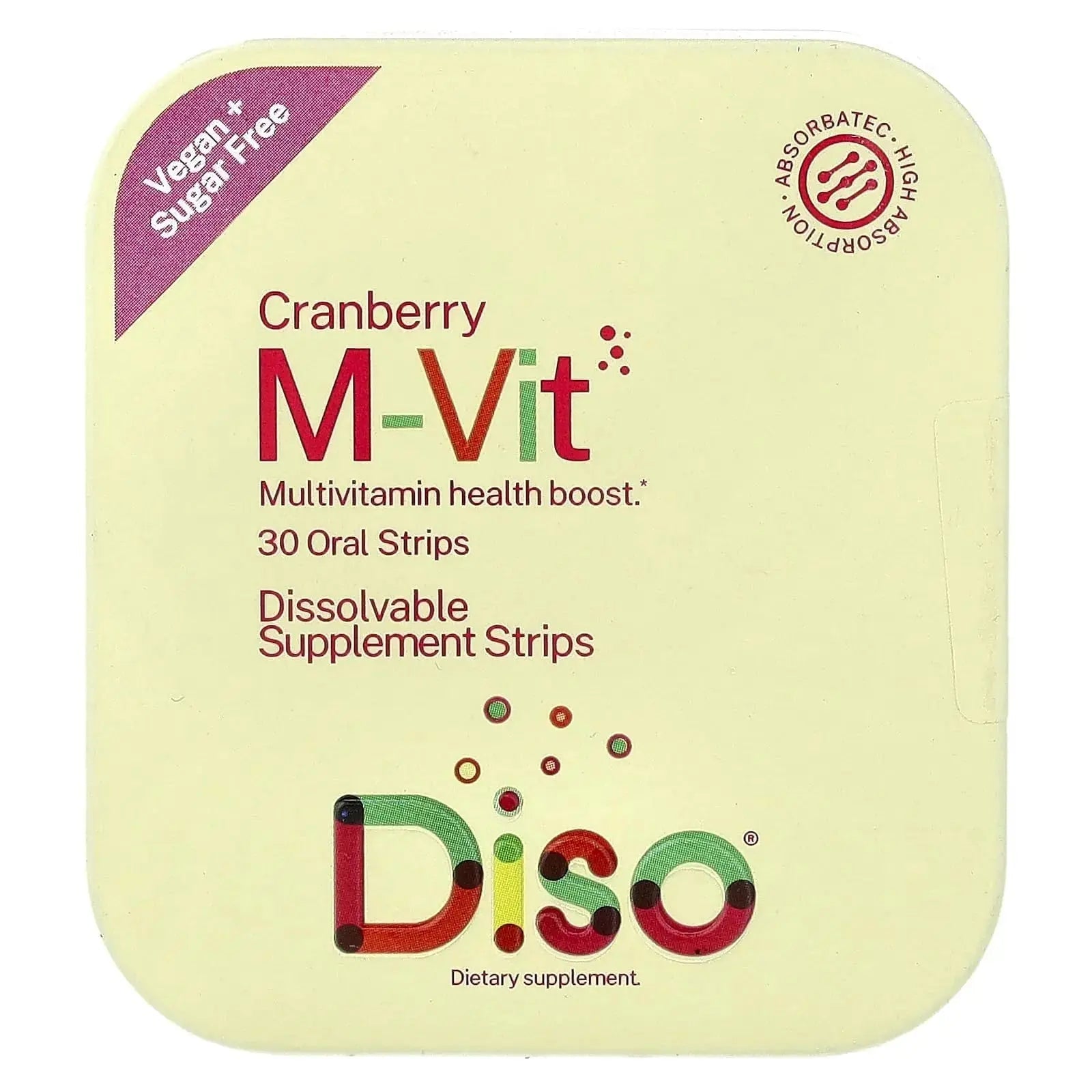DISO - M-VIT - Fast-Dissolving Multivitamin Oral Strips, Cranberry Flavor, Vegan, Sugar Free, Gluten Free, Individually Wrapped DISO Au supplements
