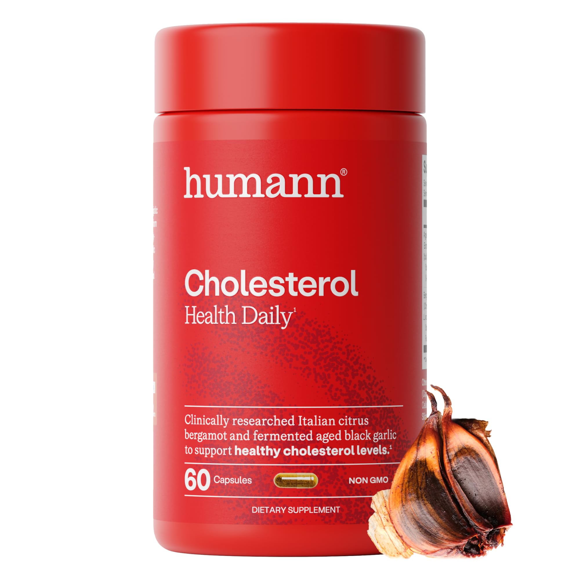 Humann Cholesterol Health Daily, Aged Black Garlic Extract & Citrus Bergamot, Cholesterol & Lipid Support Supplement, 60 Capsules