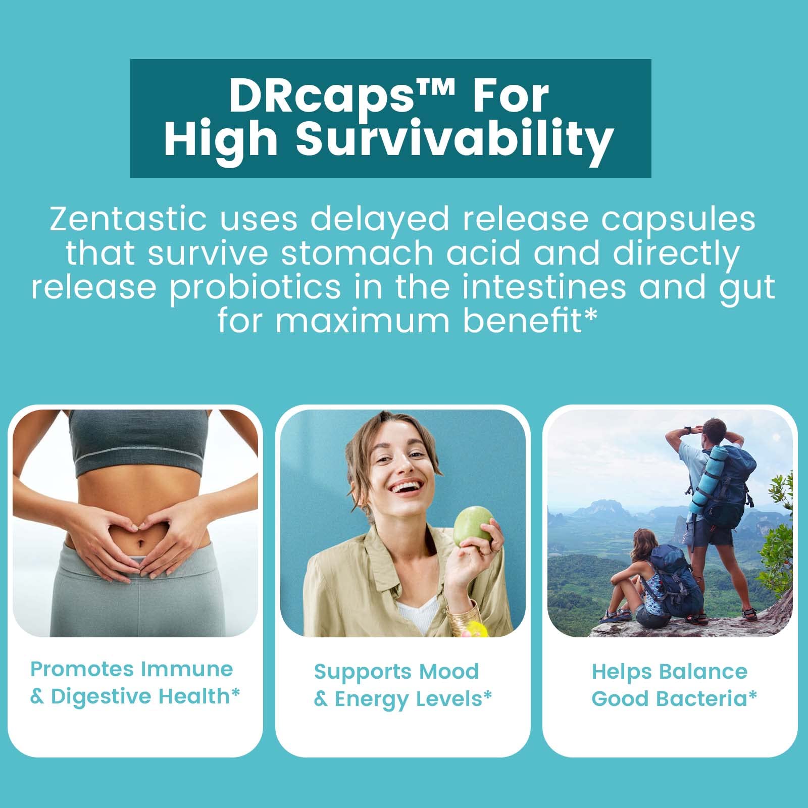 Zentastic Probiotics & Prebiotics Supplement - 50 Billion CFU - for Men & Women’s Immune & Digestive Health - 16 Strains - Shelf Stable
