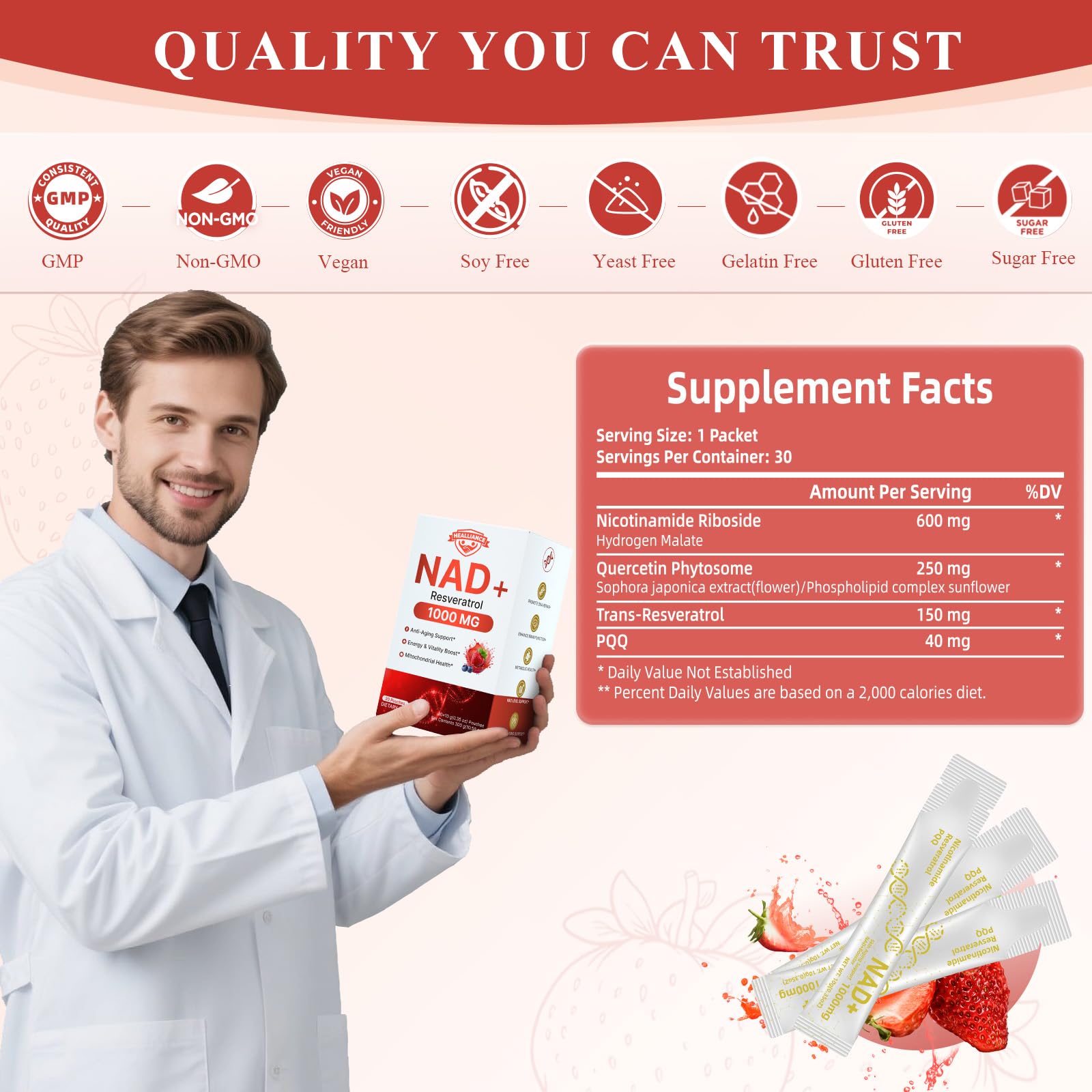 Healliance NAD+ Liquid Supplement 1000mg - Features Nicotinamide Riboside Resveratrol with PQQ for Targeted Healthy Aging and Cellular Energy Support, 30 Packets for Women and Men Healliance Au supplements